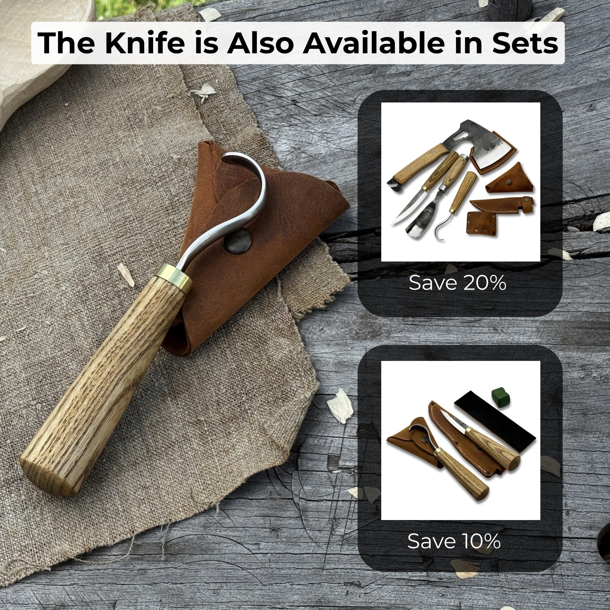 Spoon Carving Hook Knife with Leather Sheath, Blade 3.5 cm (1.38 inches) - 10