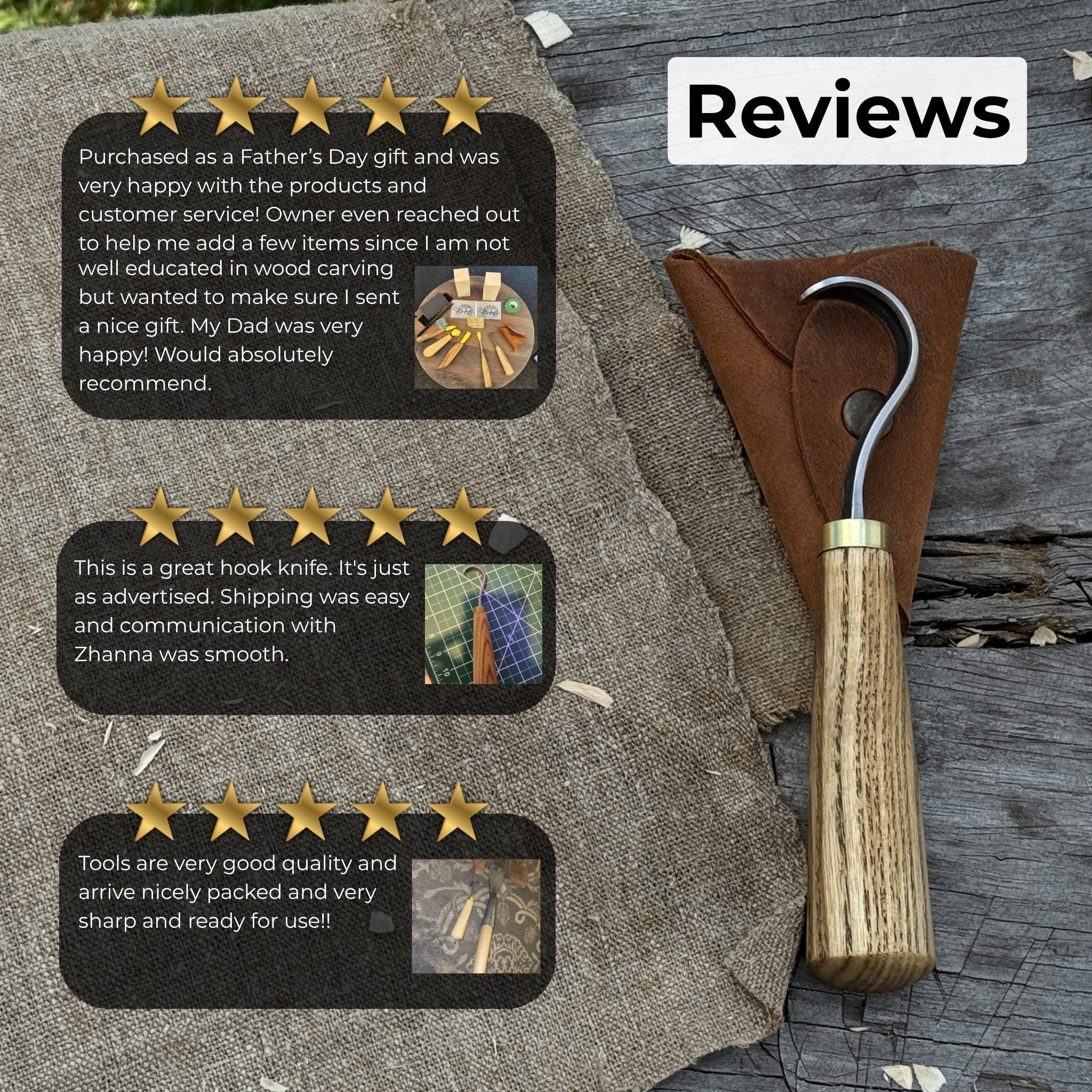 Spoon Carving Hook Knife with Leather Sheath, Blade 3.5 cm (1.38 inches) - 9