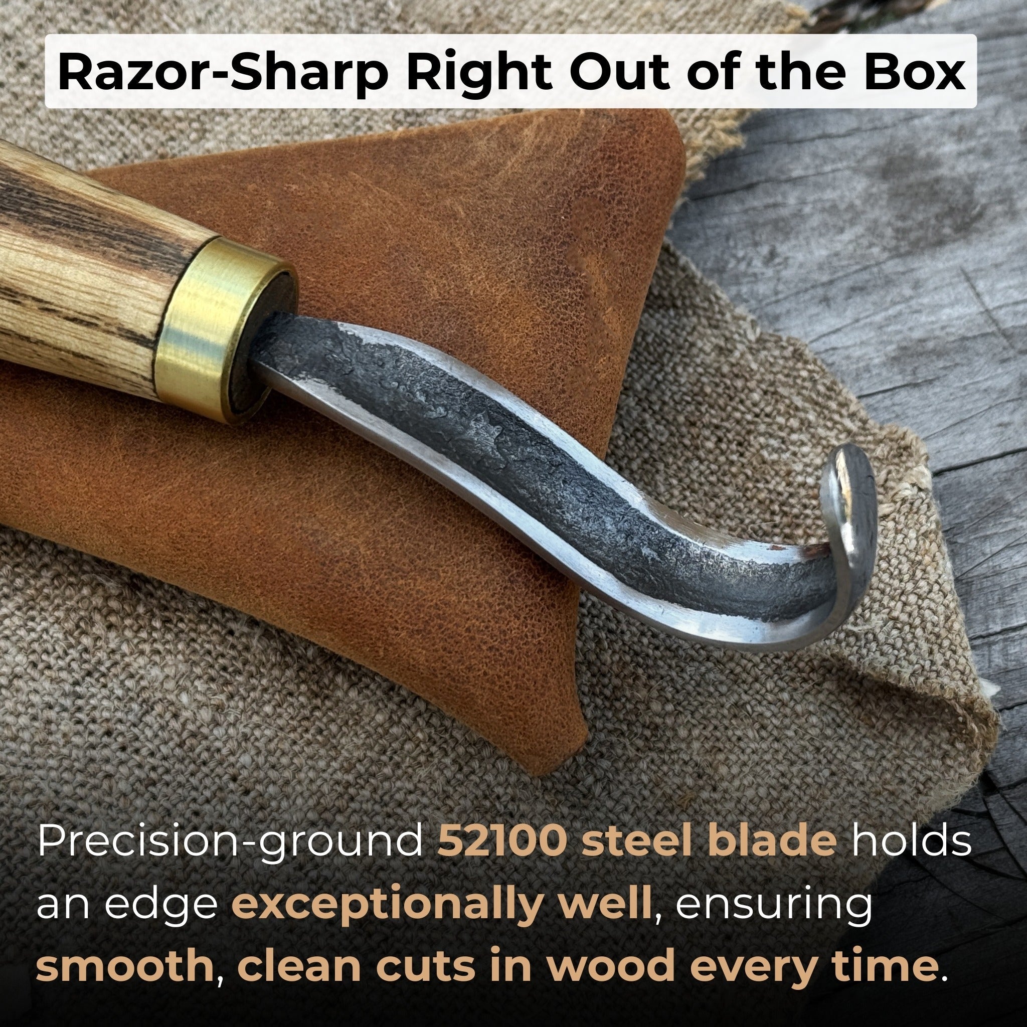 Spoon Carving Hook Knife with Leather Sheath, Blade 3.5 cm (1.38 inches) - 2