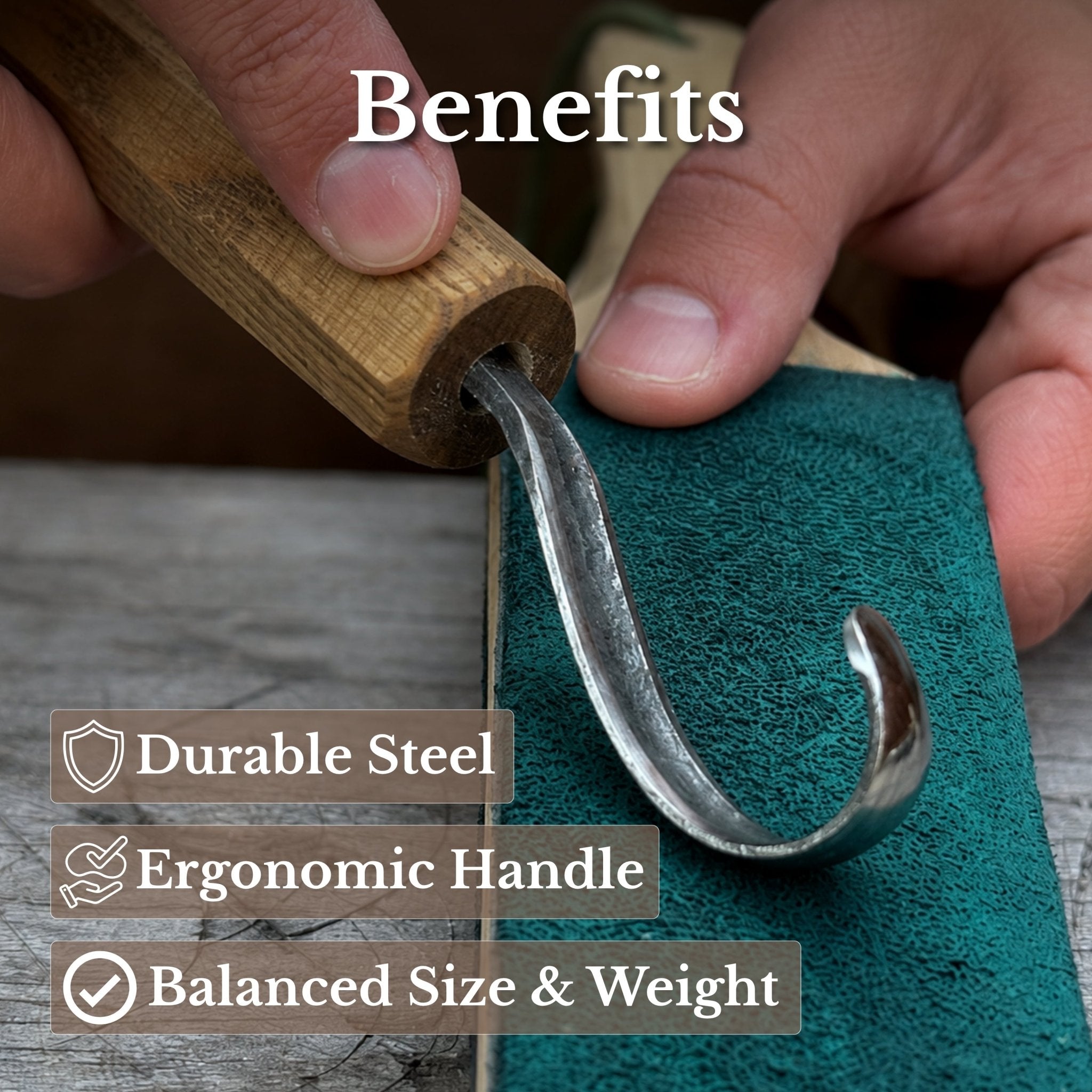 Spoon Carving Hook Knife with Leather Sheath, Blade 6 cm (2.36 in) - 8