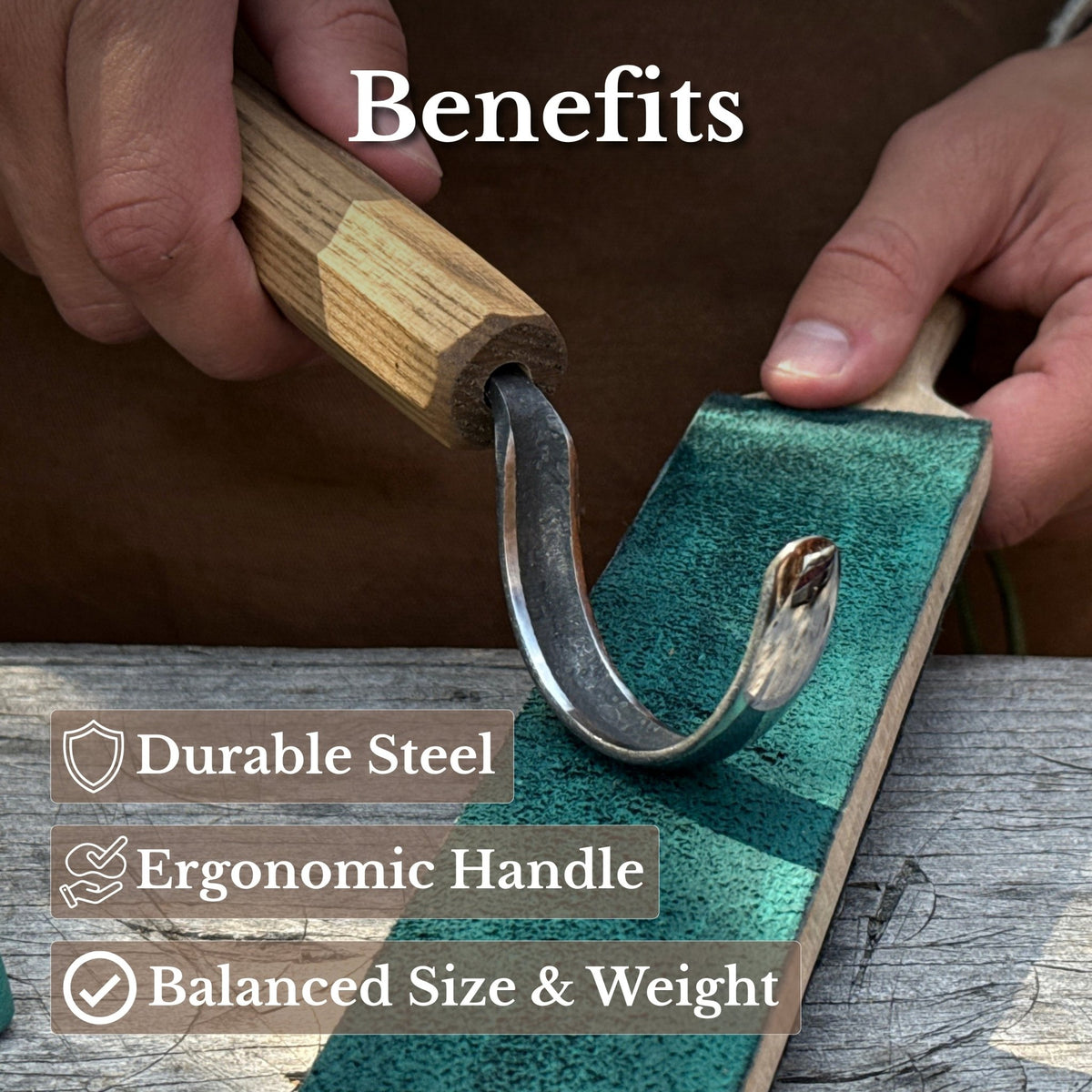 Spoon Carving Hook Knife with Leather Sheath, Blade 6.5 cm (2.56 inches) - 8