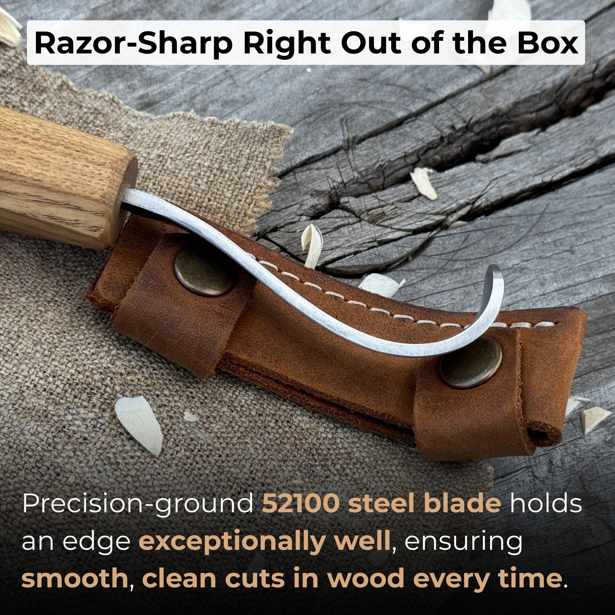 Spoon Carving Hook Knife with Octagonal Handle, 7.5 cm (3 inches), with Leather Sheath - 2