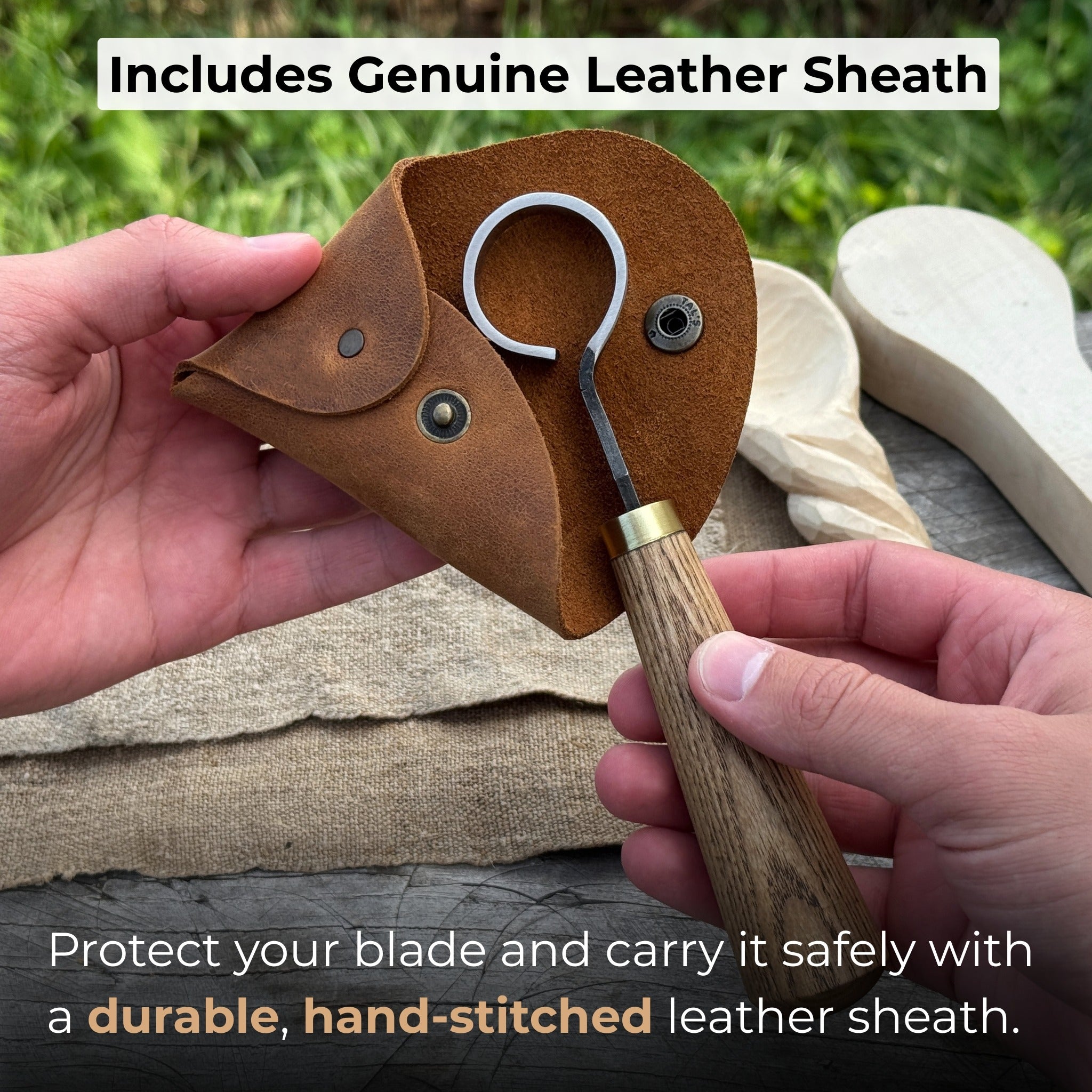 Spoon Carving Scorp (Round) Knife, ⌀3 cm (1.2 inches) with Leather Case - 4