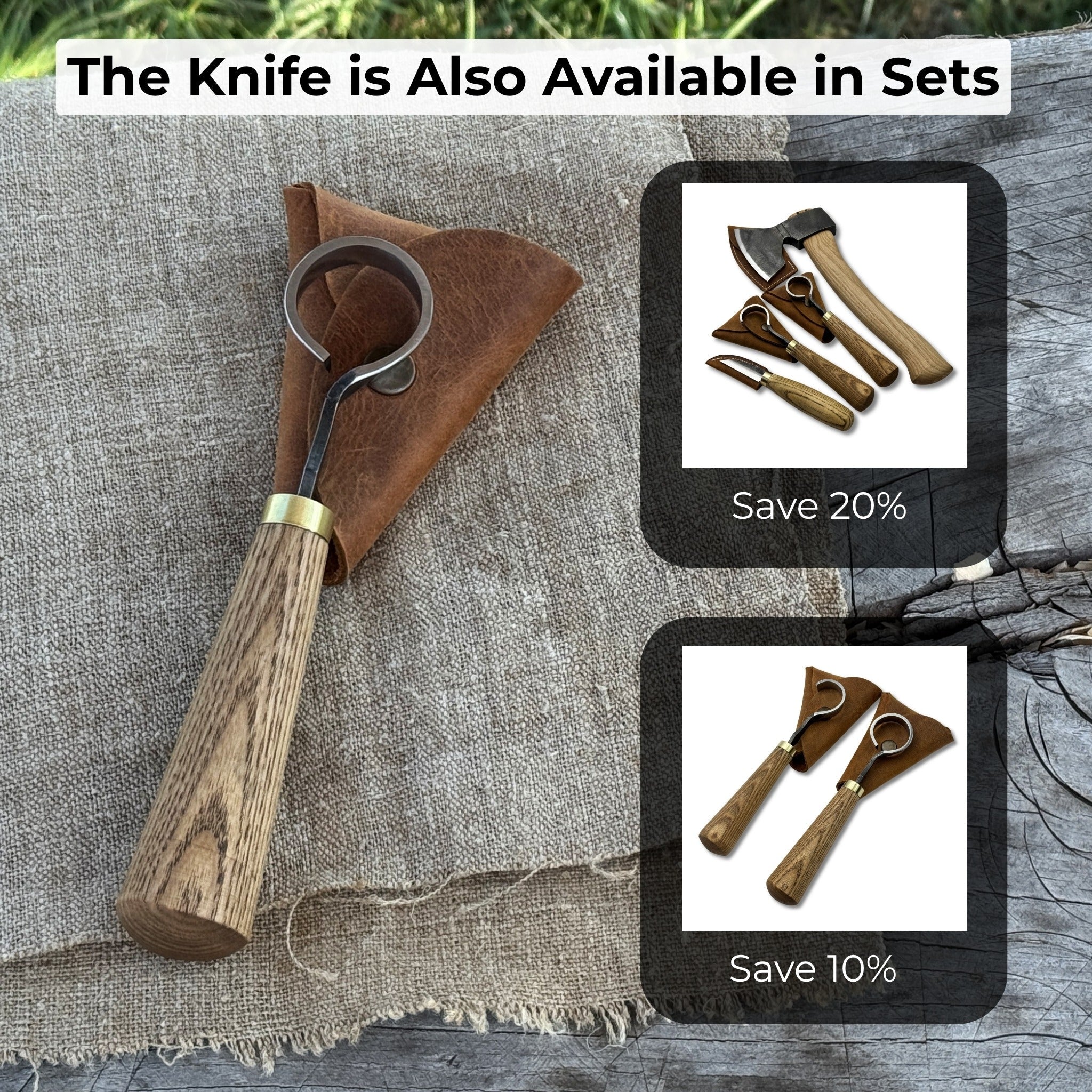 Spoon Carving Scorp (Round) Knife, ⌀3 cm (1.2 inches) with Leather Case - 10