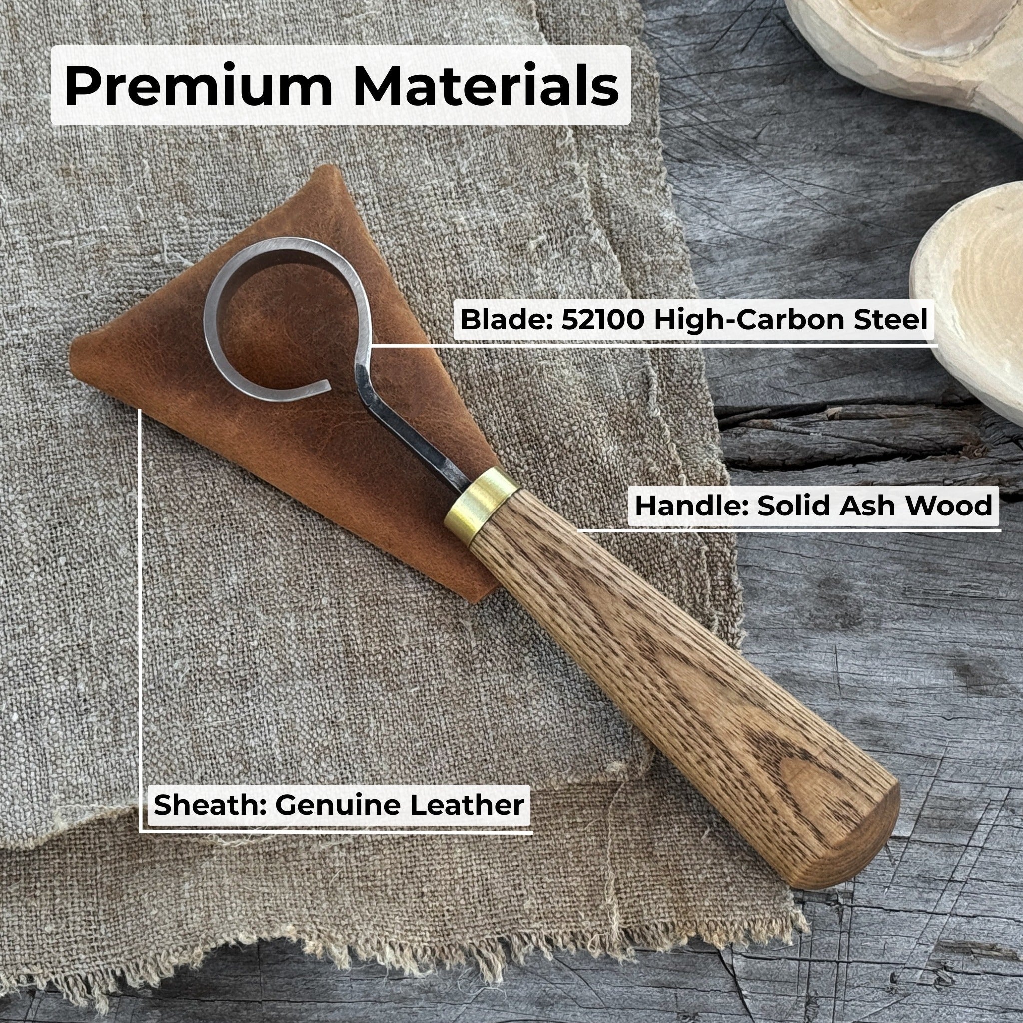 Spoon Carving Scorp (Round) Knife, ⌀3 cm (1.2 inches) with Leather Case - 6