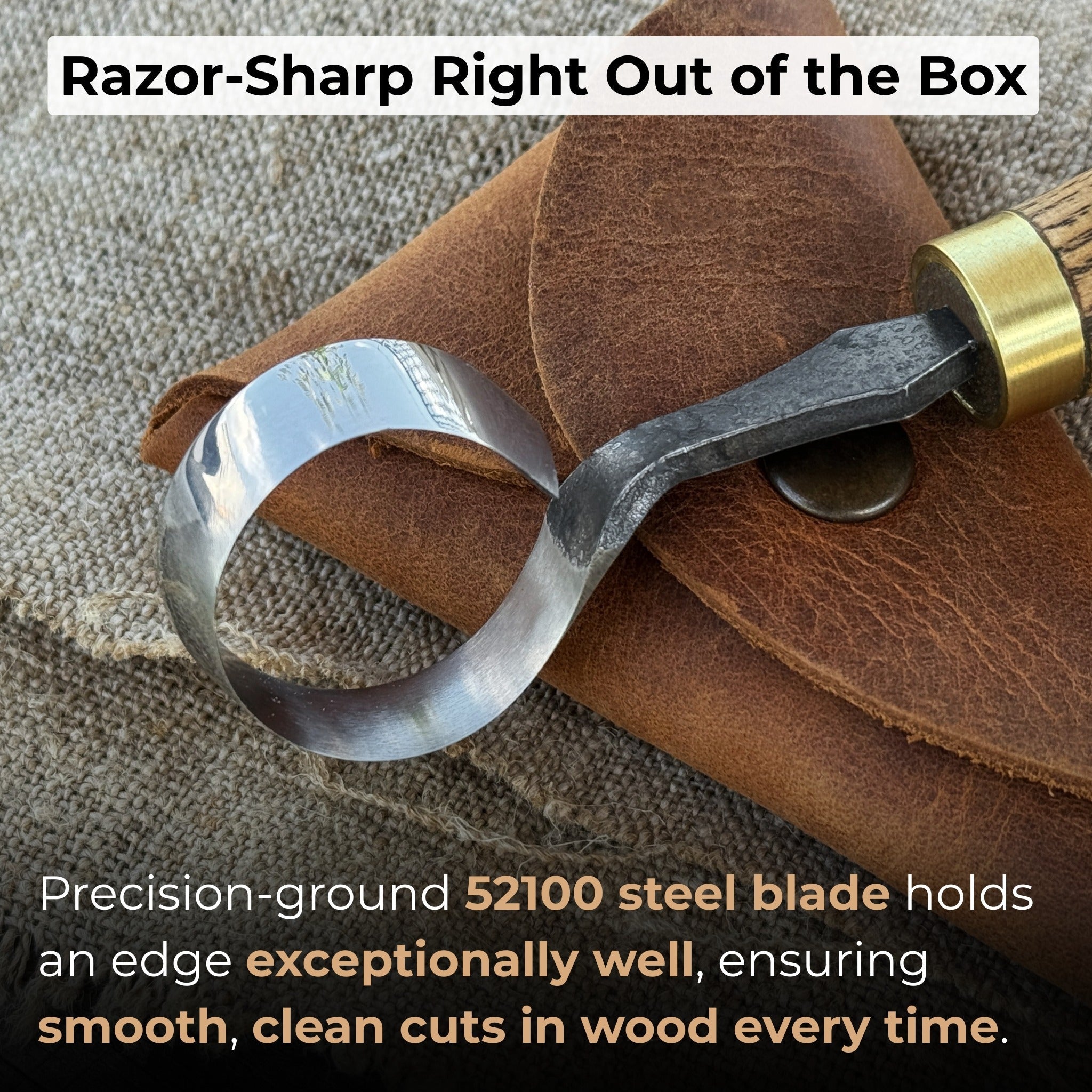 Spoon Carving Scorp (Round) Knife, ⌀3 cm (1.2 inches) with Leather Case - 2