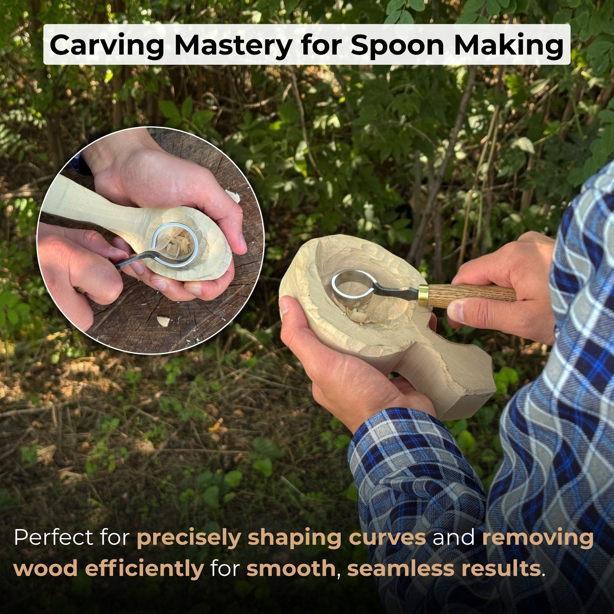 Spoon Carving Scorp (Round) Knife, ⌀3 cm (1.2 inches) with Leather Case - 7