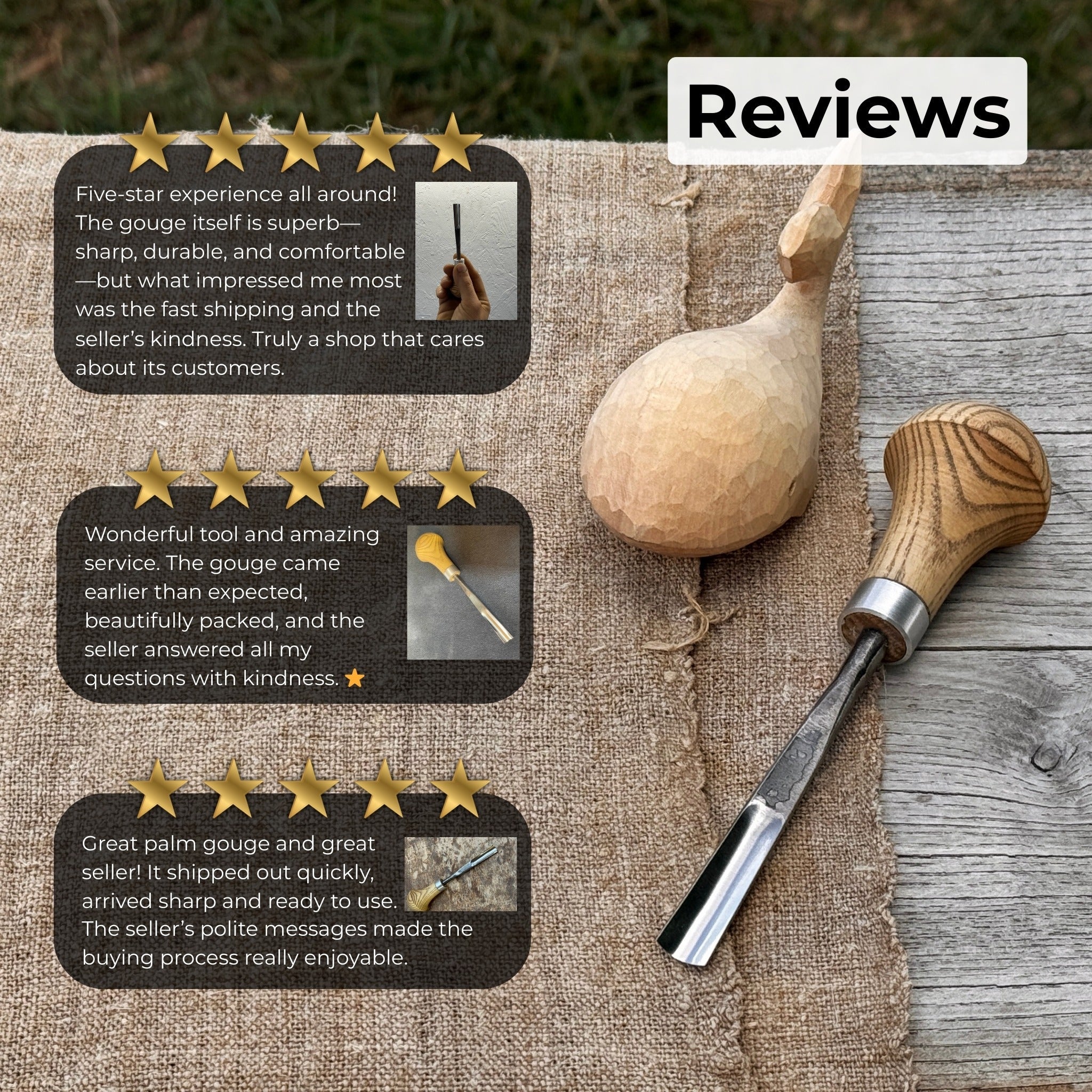 Straight Carving Gouge with Palm Handle, 5 - 12 mm (0.20 - 0.47 inches) - 10