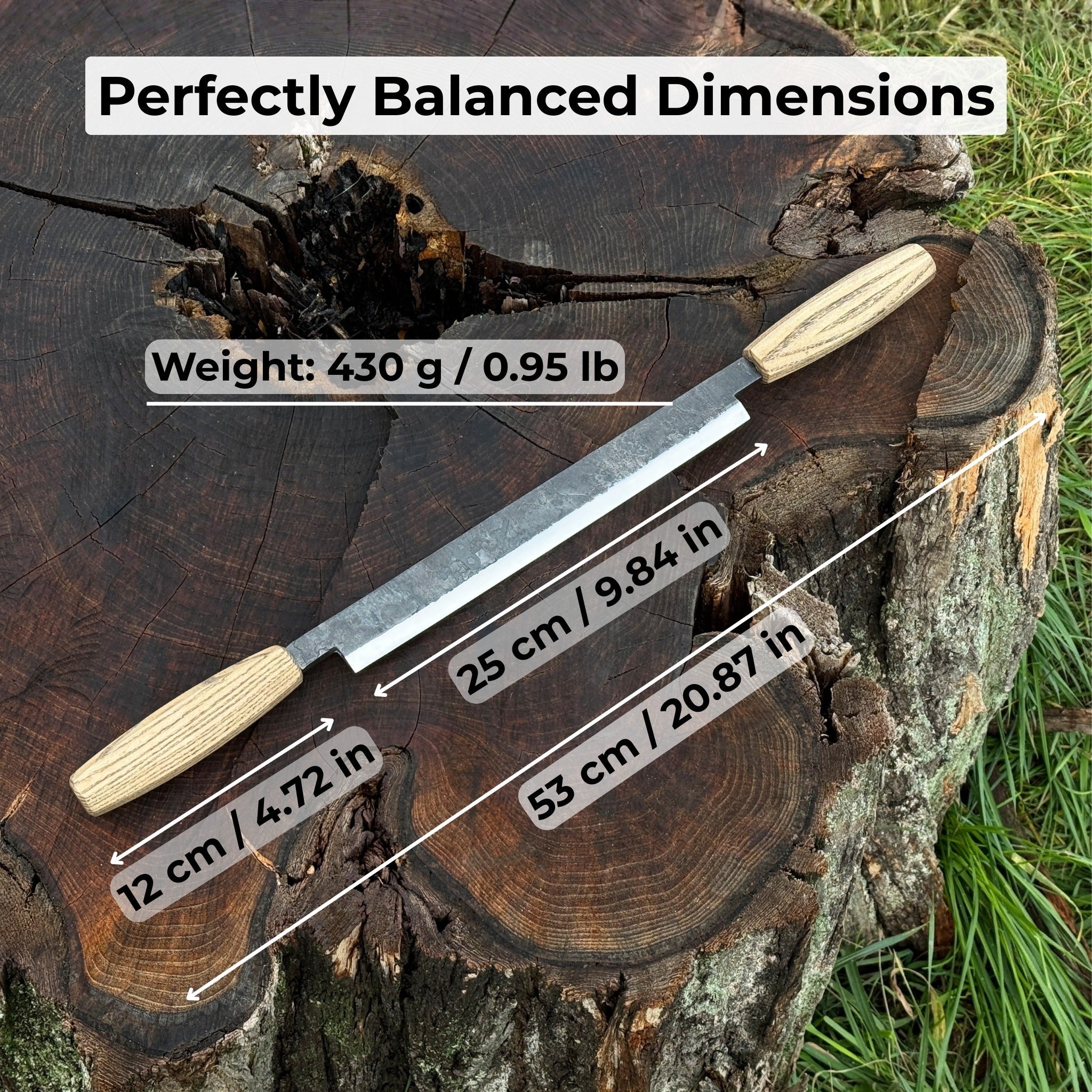 Straight Drawknife with Leather Sheath, 25 cm (9.84 inches) - 5