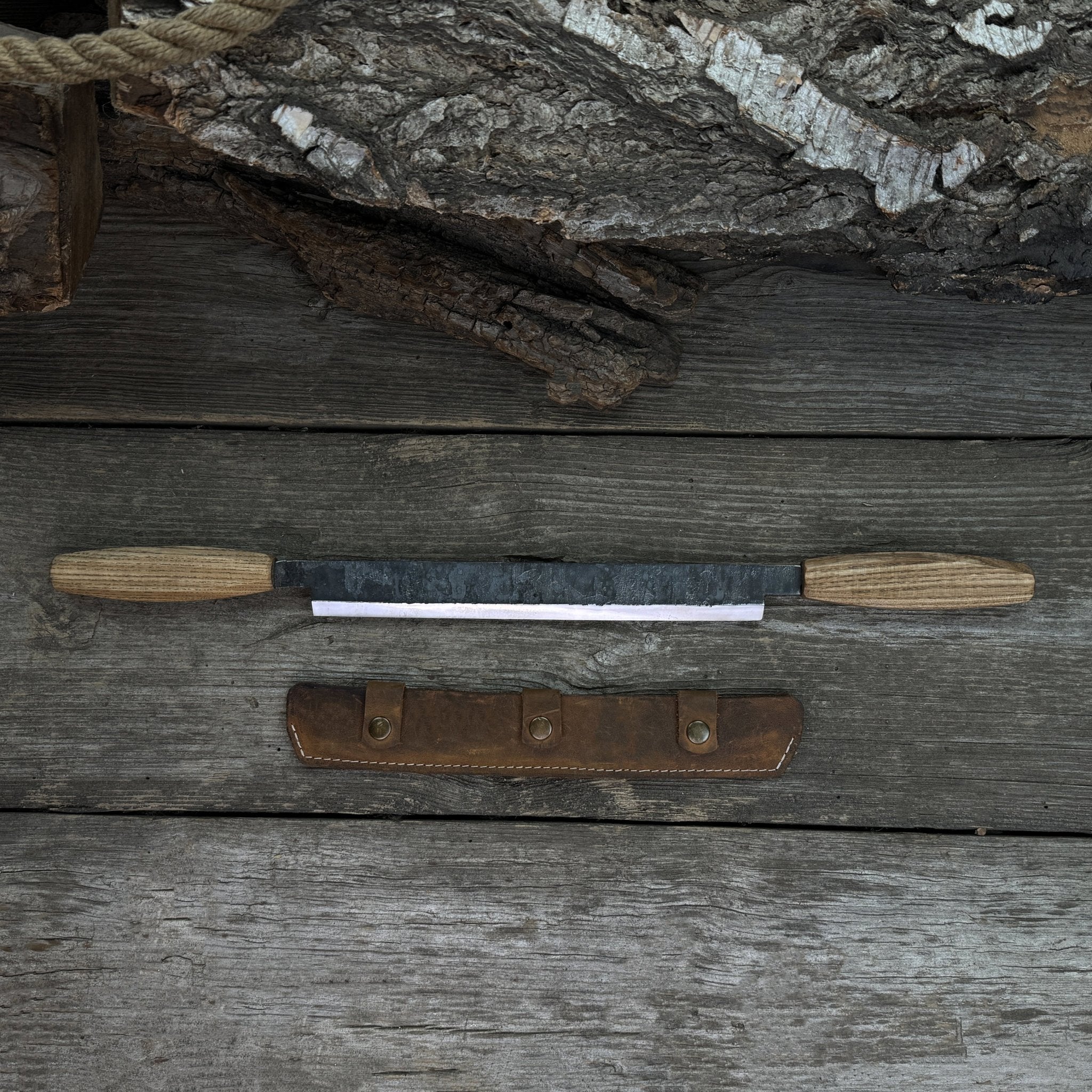 Straight Drawknife with Leather Sheath, 25 cm (9.84 inches) - 1