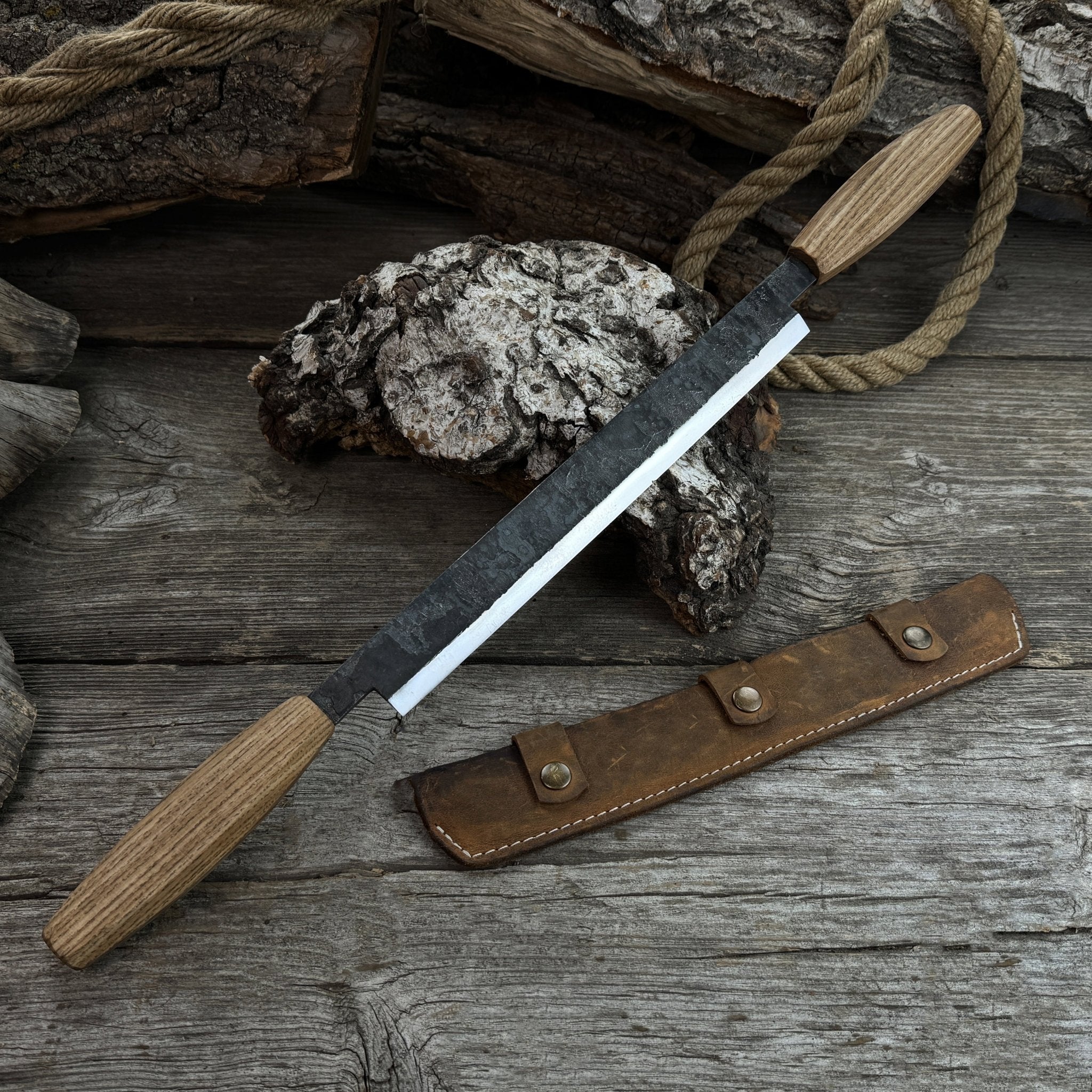Straight Drawknife with Leather Sheath, 25 cm (9.84 inches) - 8