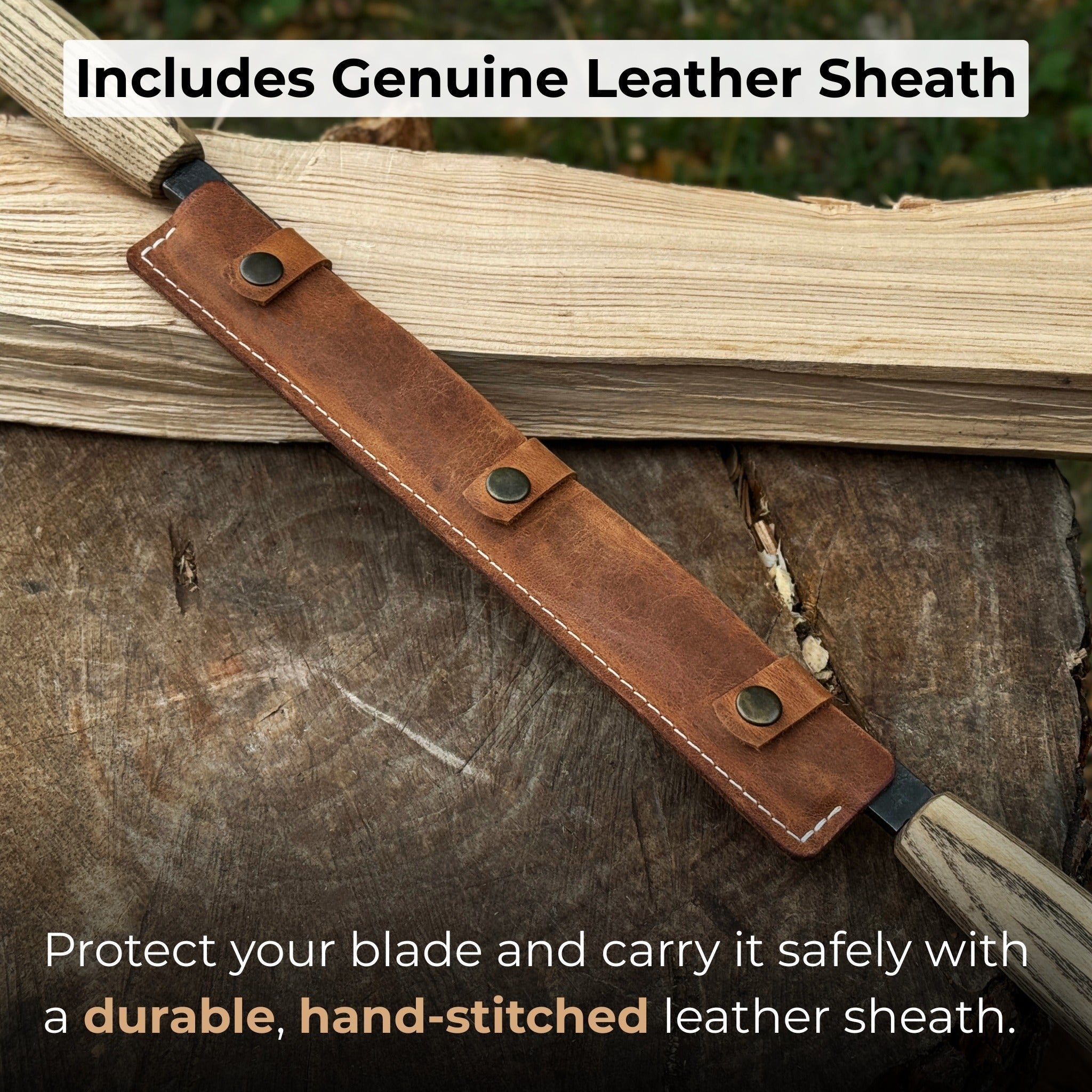 Straight Drawknife with Leather Sheath, 25 cm (9.84 inches) - 4