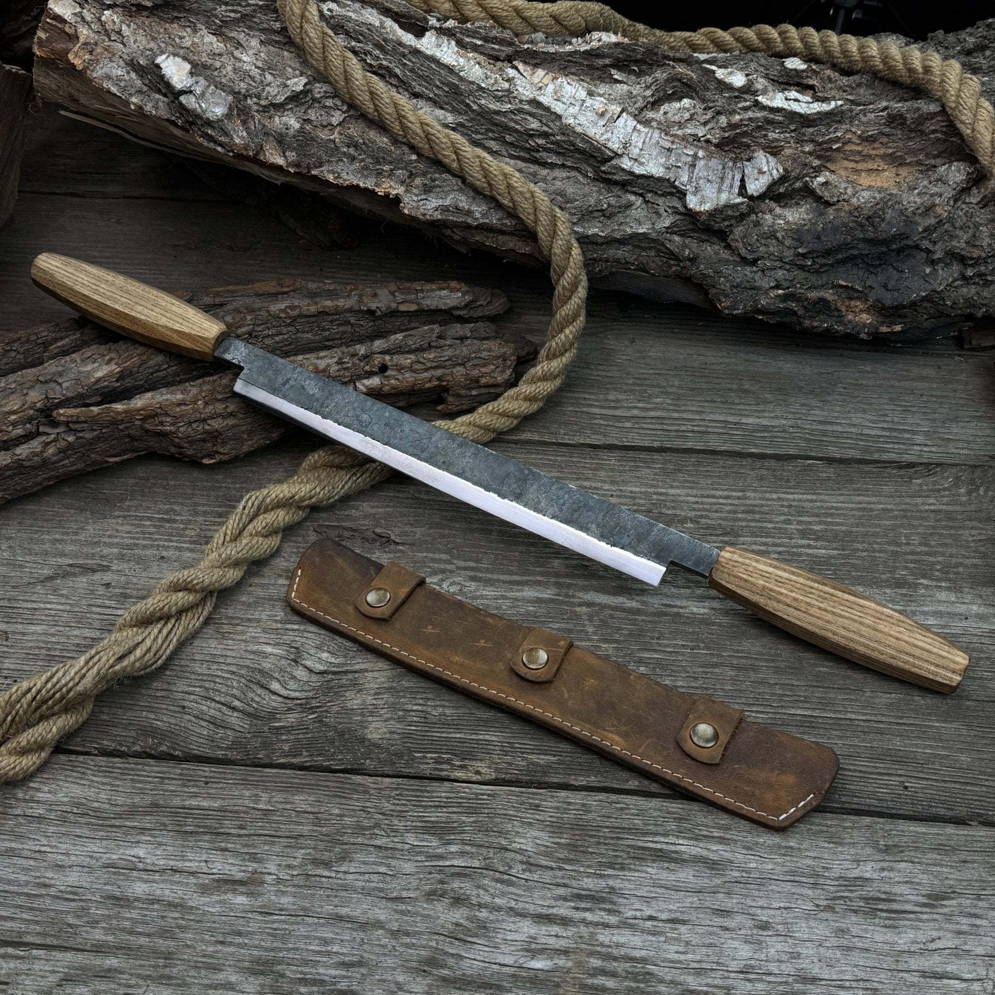 Straight Drawknife with Leather Sheath, 25 cm (9.84 inches) - 5