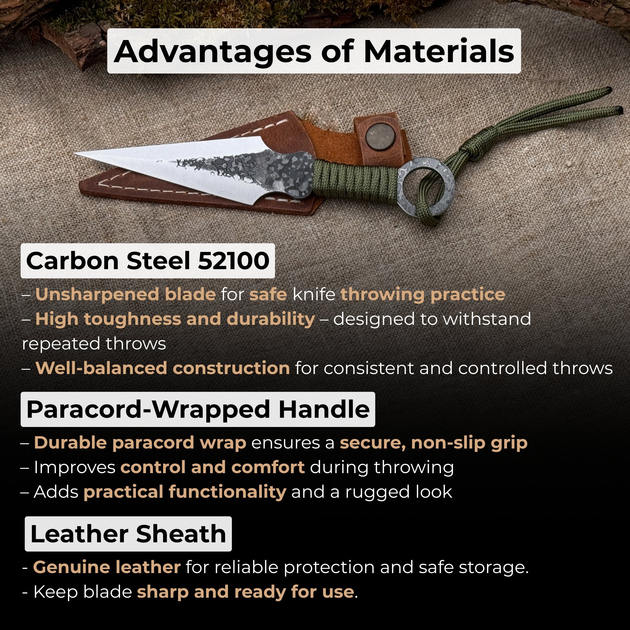 Throwing Knife with Leather Sheath, 16 cm (6.3 inches) - 5