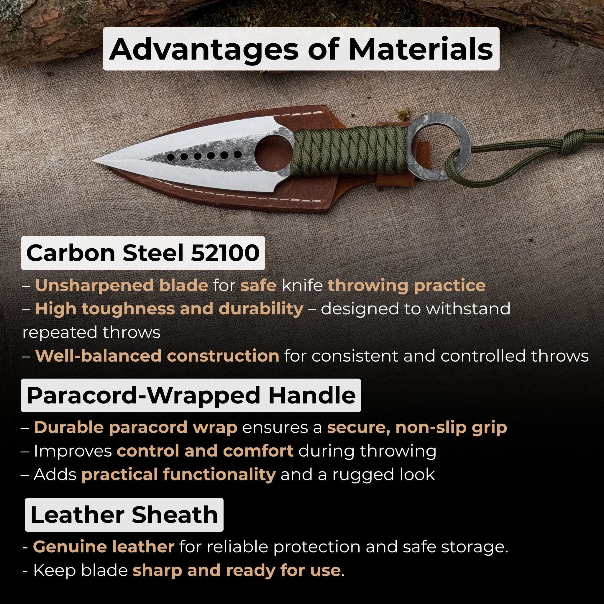 Throwing Knife with Leather Sheath, 19 cm (7.48 inches) - 5