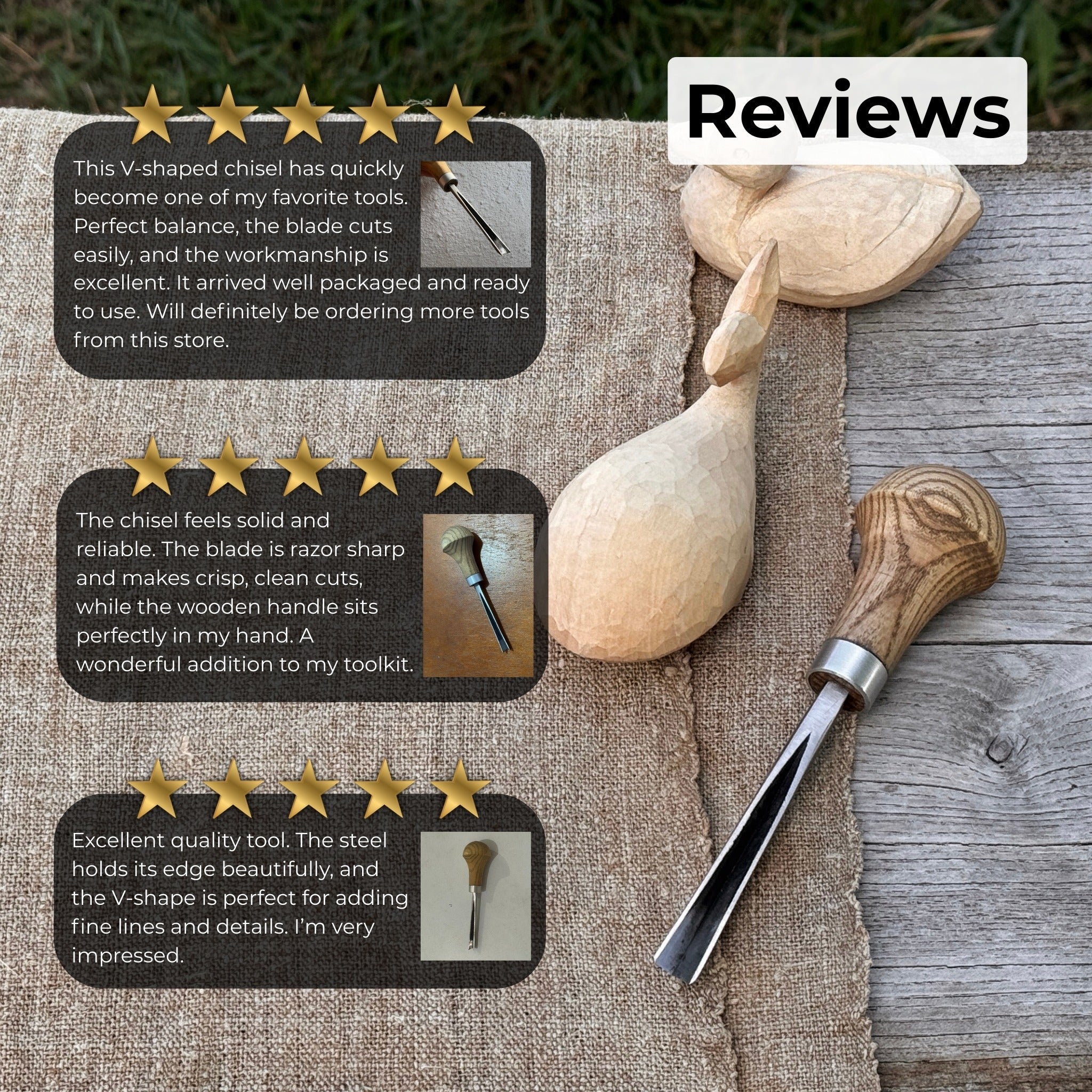 V - Parting Chisel 60 Degree with Palm Handle, 8 mm (0.31 inches) - 10