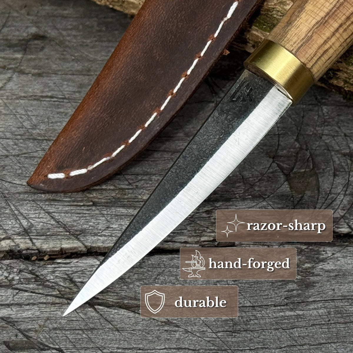 Whittling Sloyd Knife with Leather Sheath, 7.5 cm / 2.95 in - 2