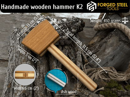 Wooden Mallet Solid Ash, 450 g (1 Ibs) - 2