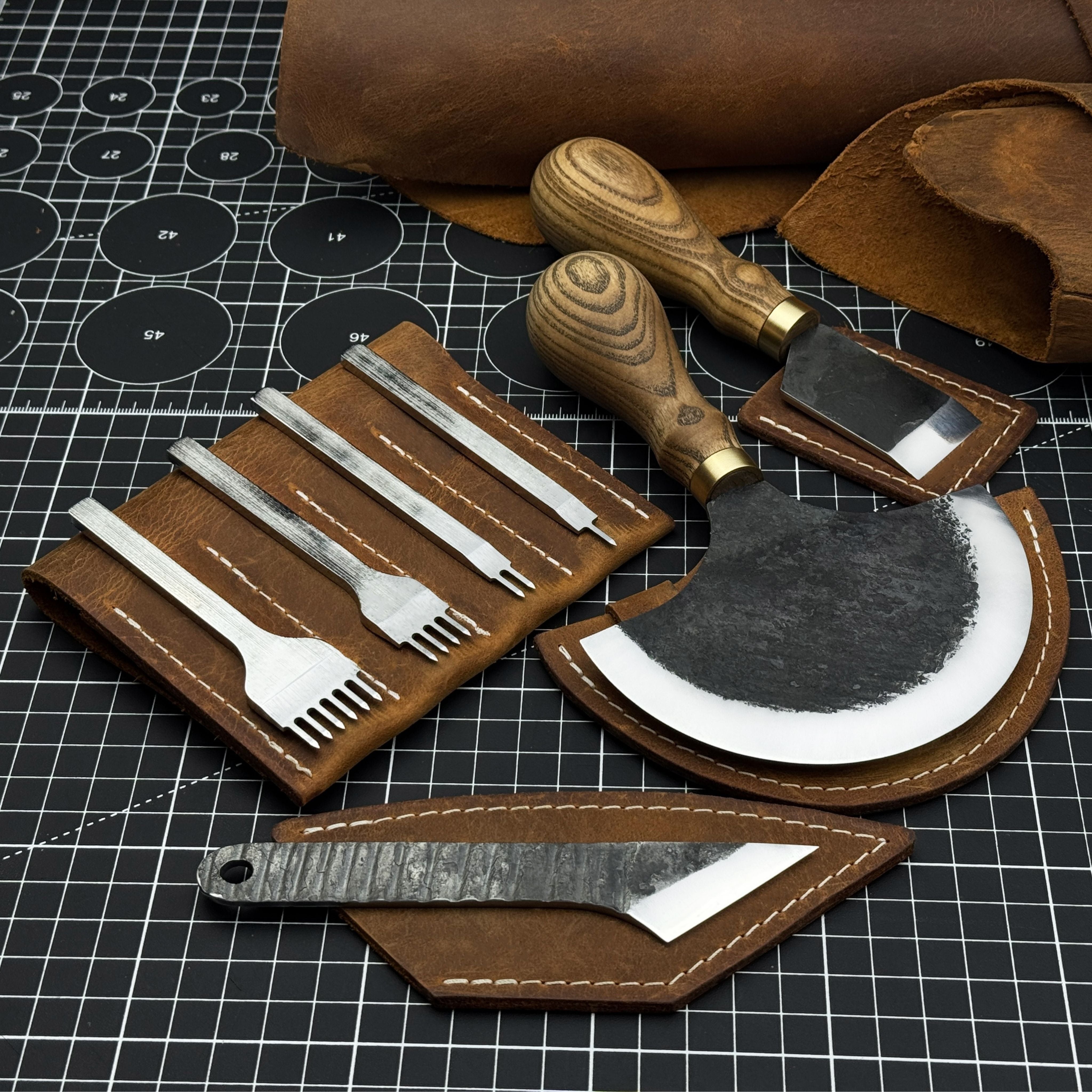 4-Piece Leatherworking Tool Set with Leather Sheaths