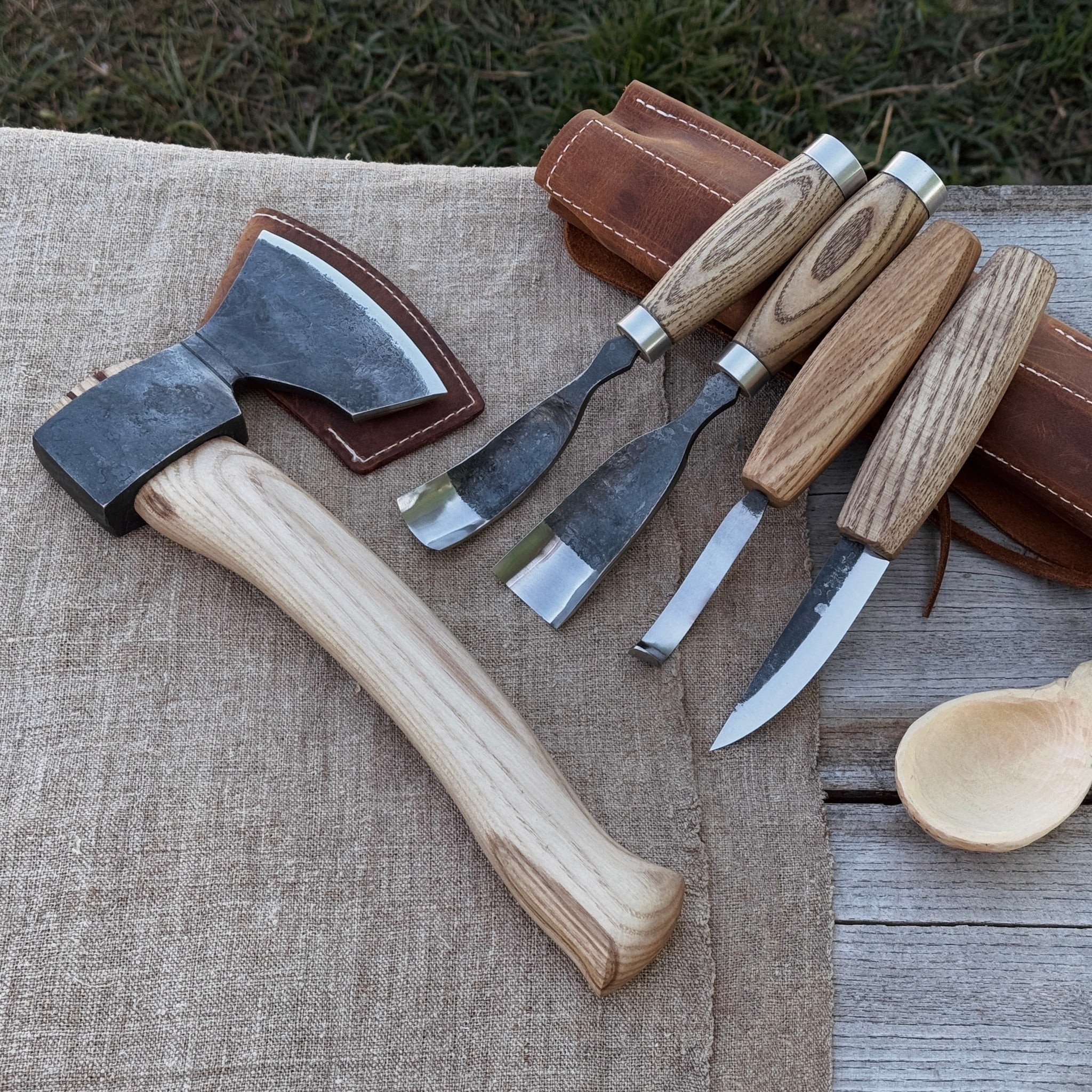 5-Piece Hand-Forged Carving Tool Set with Leather Sheath