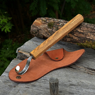 Spoon Carving Hook Knife with Leather Sheath, ⌀ 5.5 cm (2.16 inches)