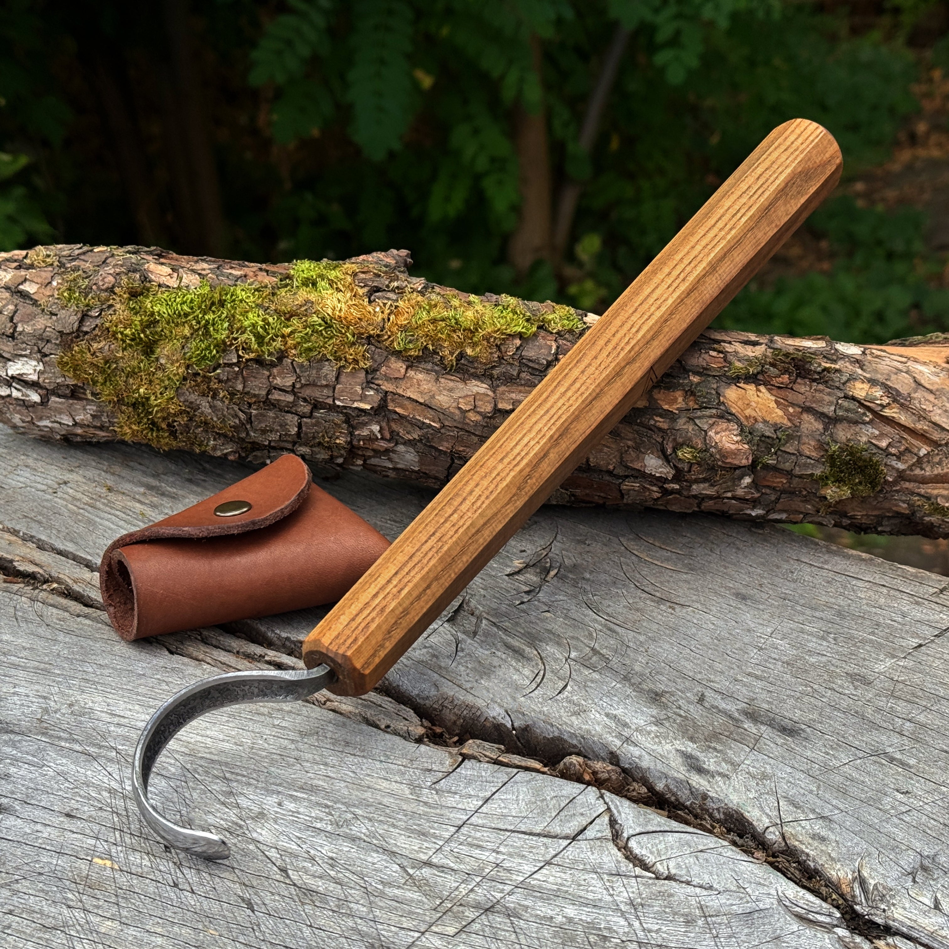 Spoon Carving Hook Knife with Leather Sheath, Blade 6.5 cm (2.56 inches)