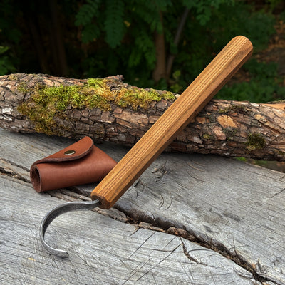 Spoon Carving Hook Knife with Leather Sheath, Blade 6.5 cm (2.56 inches)