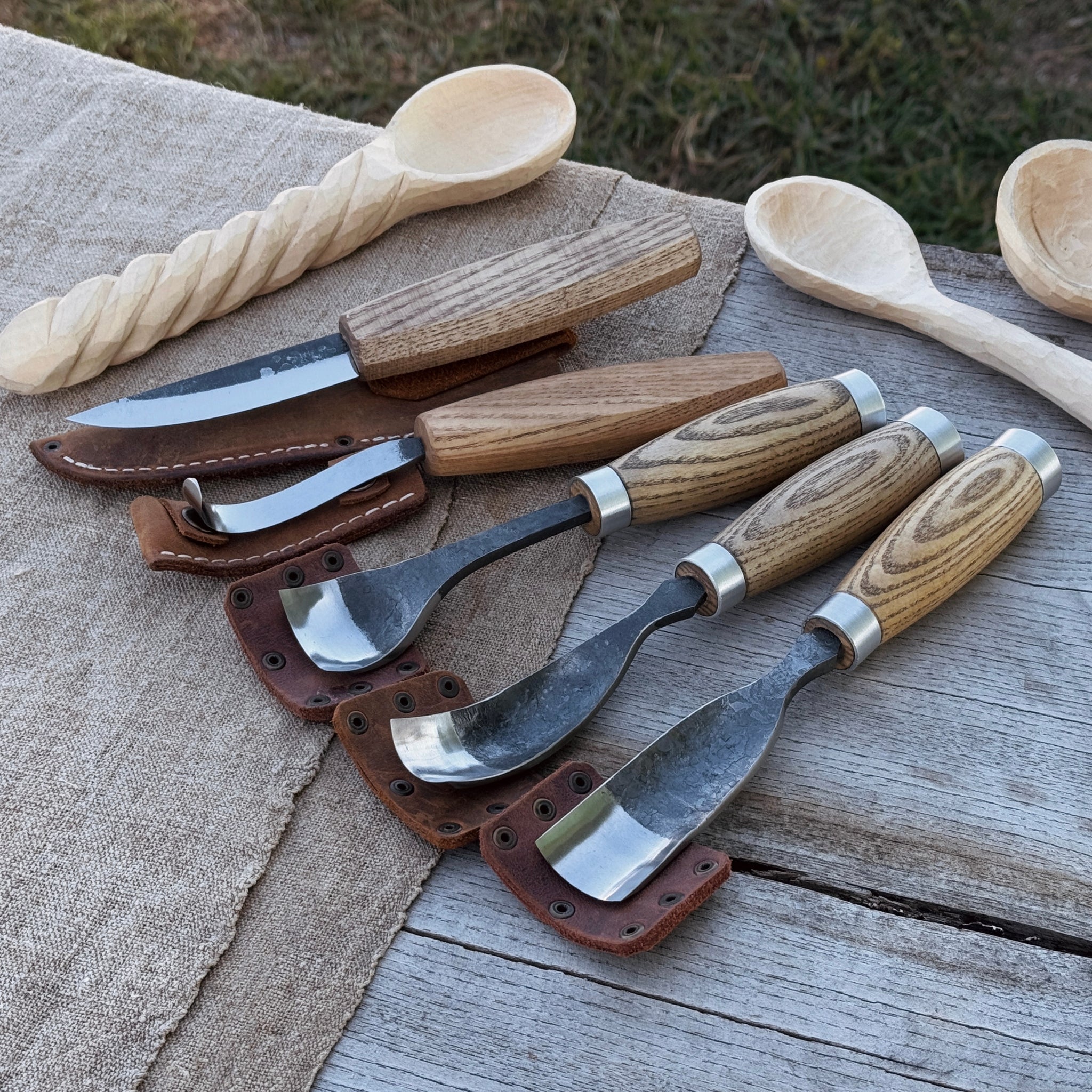 5-Piece Spoon & Bowl Carving Tool Set with Leather Sheath