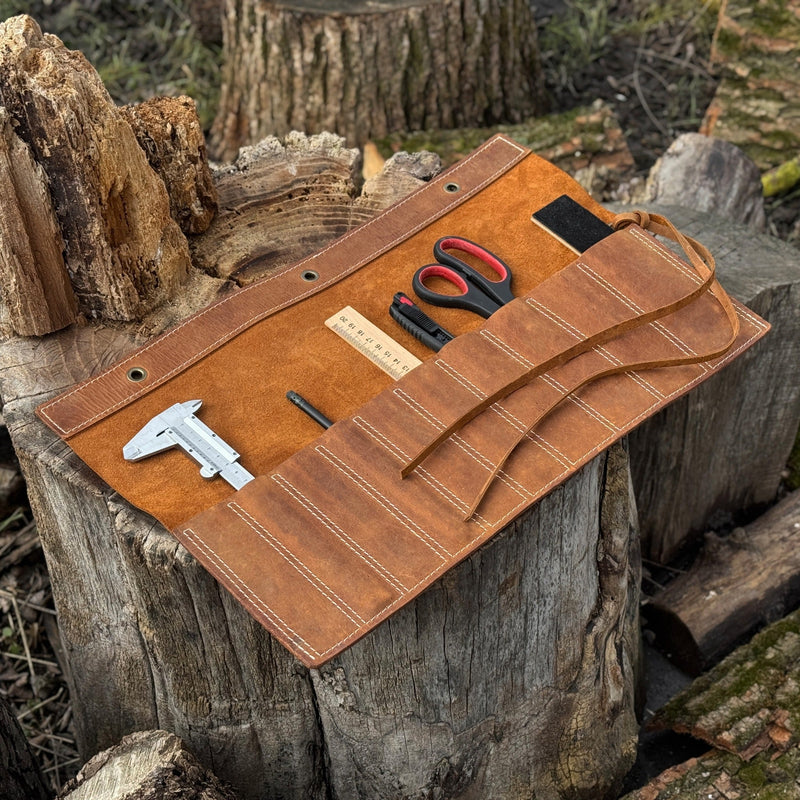 10 Pocket Leather Chisel Roll - Sharky Forged Steel Tools