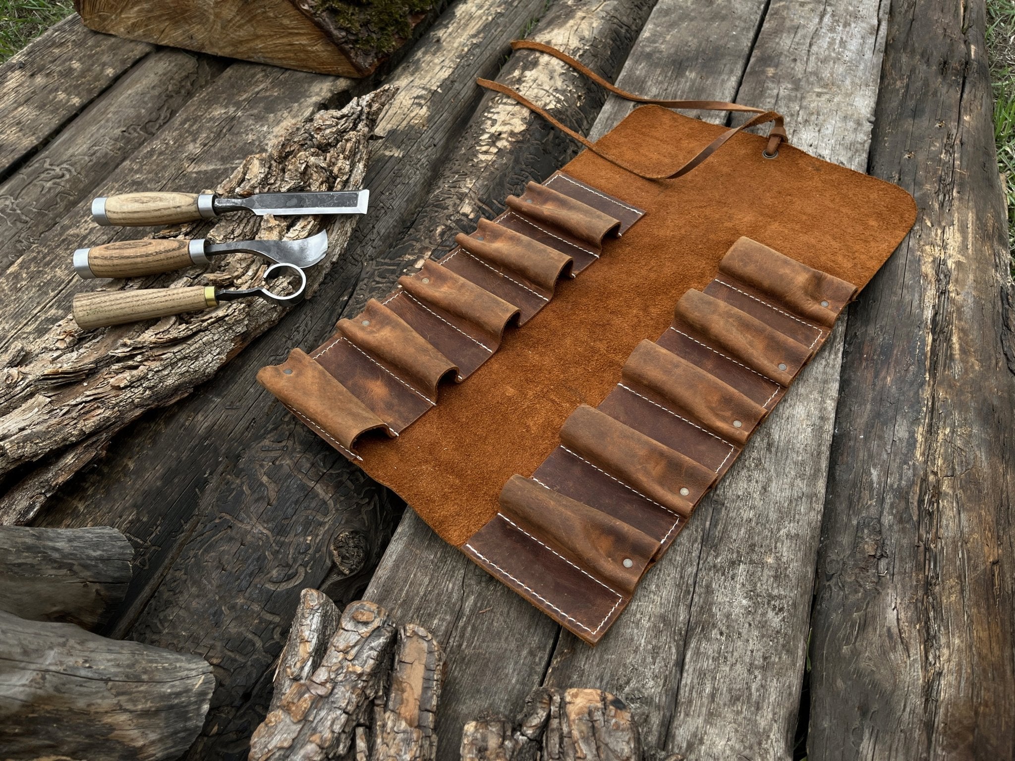 10 Pocket Leather Tool Roll - 8