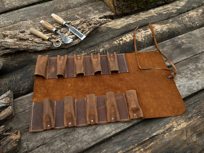 10 Pocket Leather Tool Roll - 7