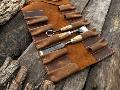 10 Pocket Leather Tool Roll - 6