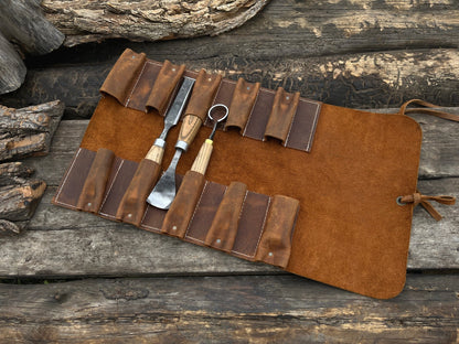 10 Pocket Leather Tool Roll - 5