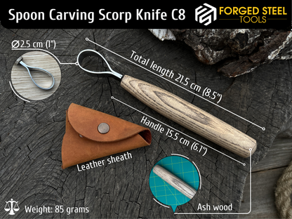 Hand-Forged Small Spoon Carving Scorp Knife, ⌀2.5 cm (1 inches) - Forged Steel Tools