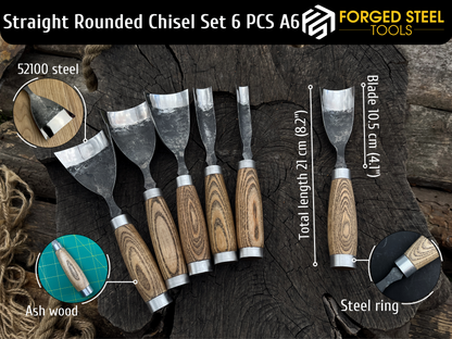 6-Piece Hand-Forged Straight Rounded Chisel Set - Forged Steel Tools