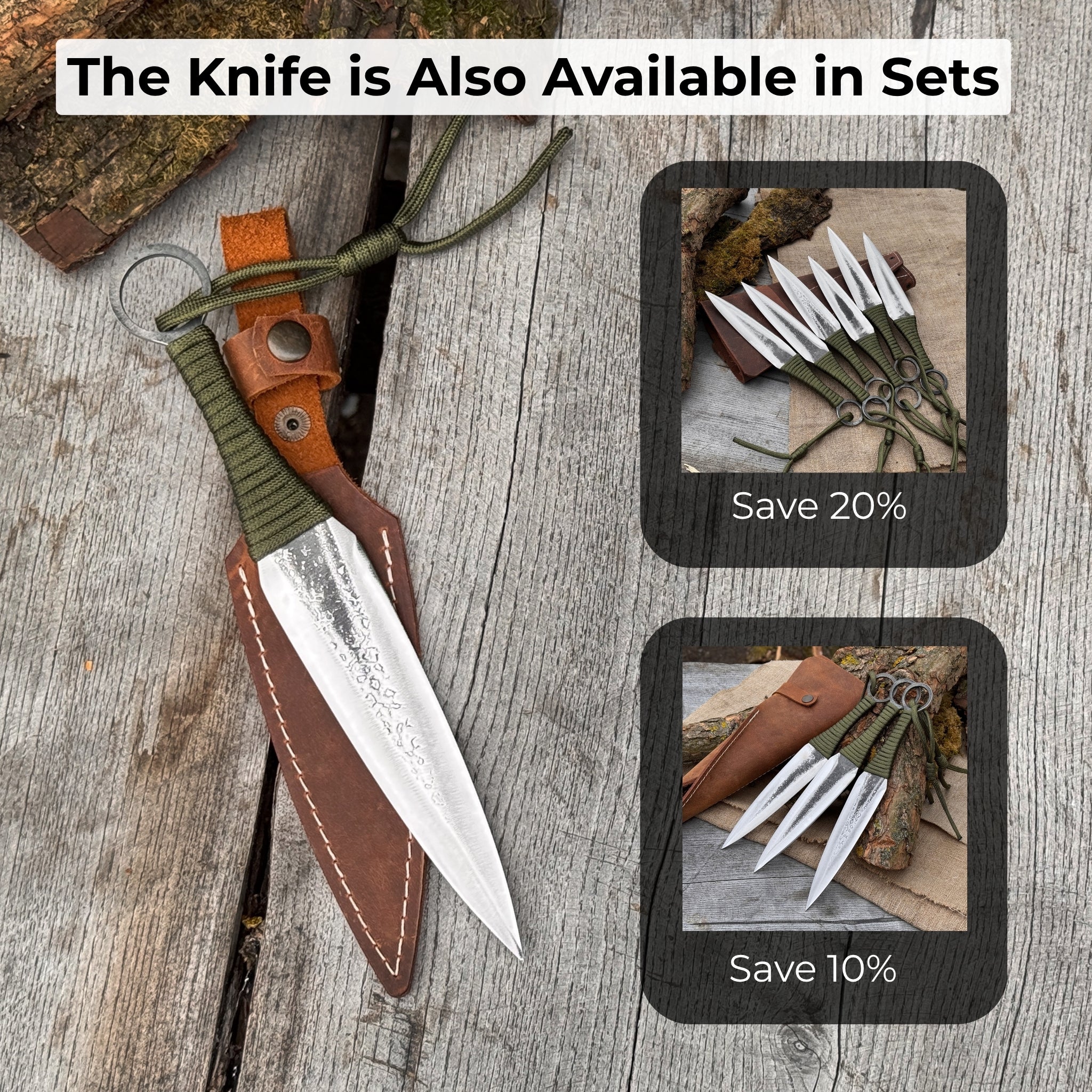 Couteau de lancer forgé à la main – 23 cm (9 pouces) avec étui ceinture en cuir