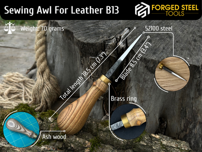 Hand-Forged Leather Awl - Forged Steel Tools