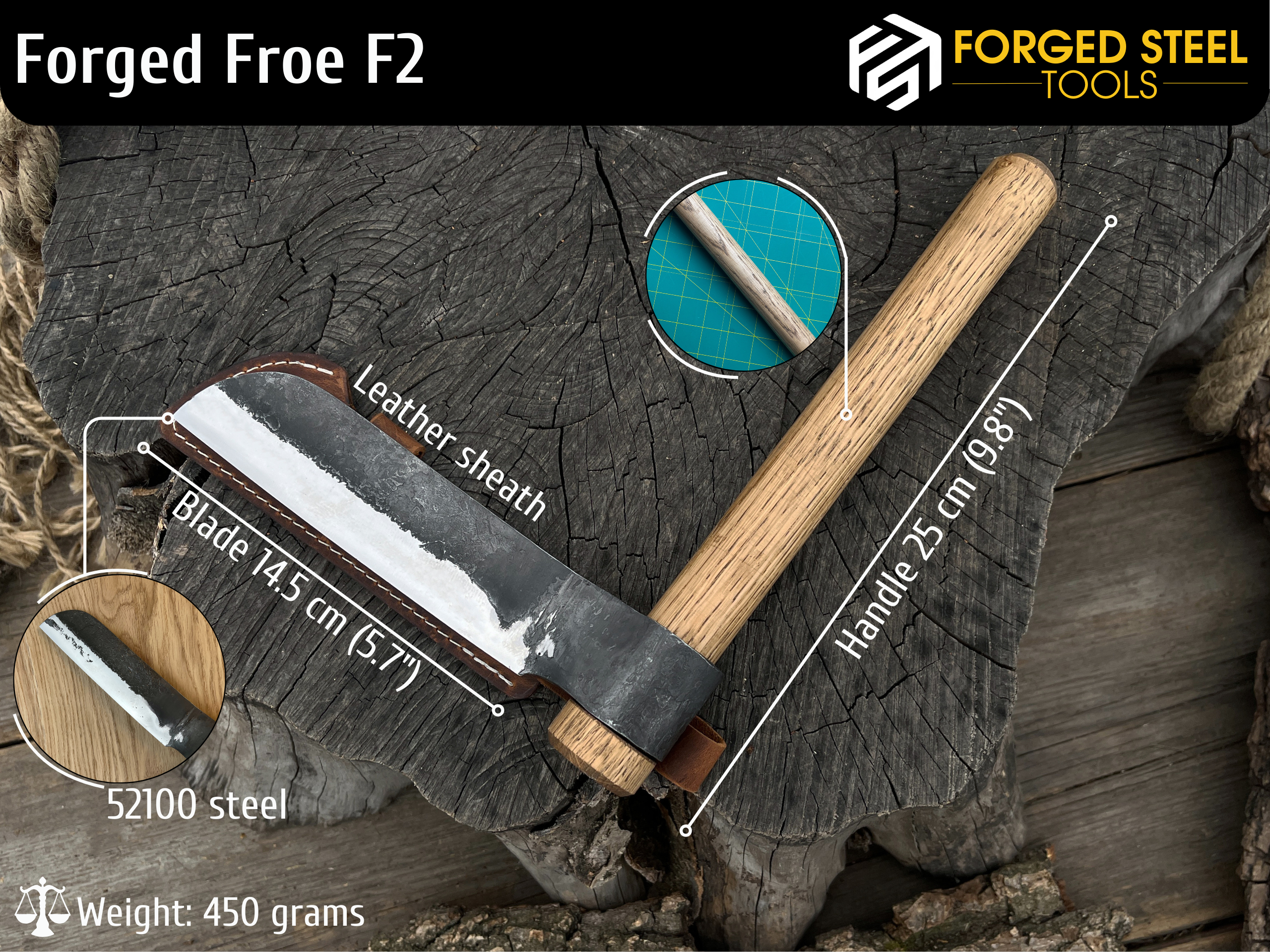 Hand-Forged Splitting Froe, Blade - 14.5 cm (5.7 inches)