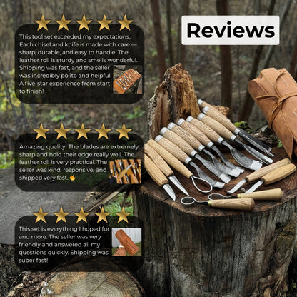 15 piece Wood Carving Tool Set with Leather Roll - 10