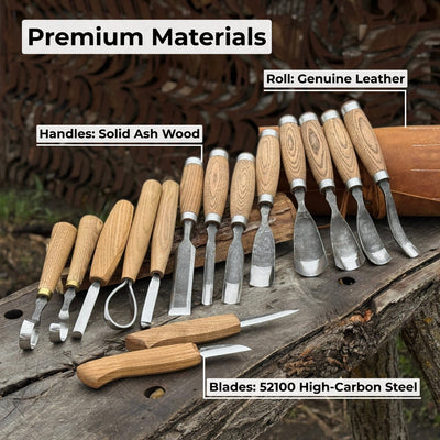 15 piece Wood Carving Tool Set with Leather Roll - 8