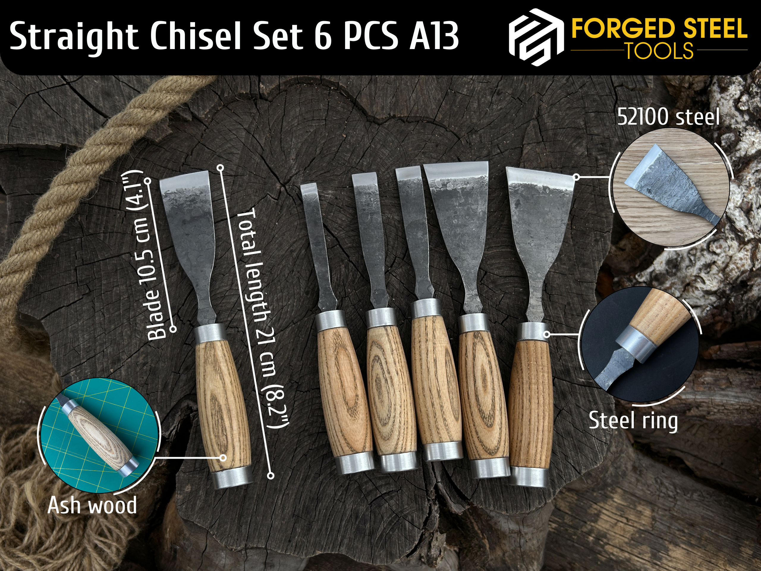 6-Piece Hand-Forged Wood Carving Chisel Set - Forged Steel Tools