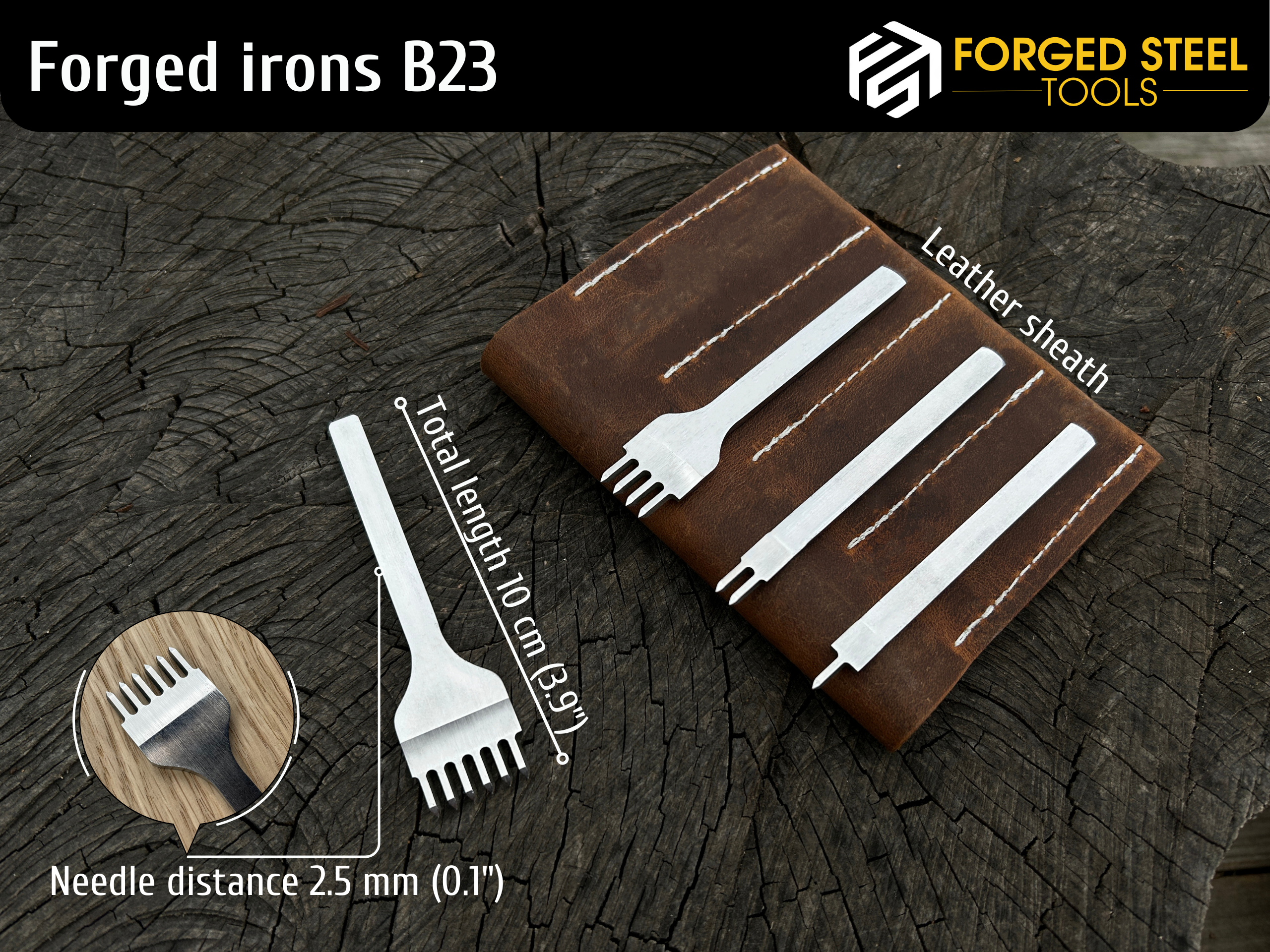4-Piece Diamond Style Leather Pricking Iron Set, 1, 2, 3, 4 Prongs - Forged Steel Tools