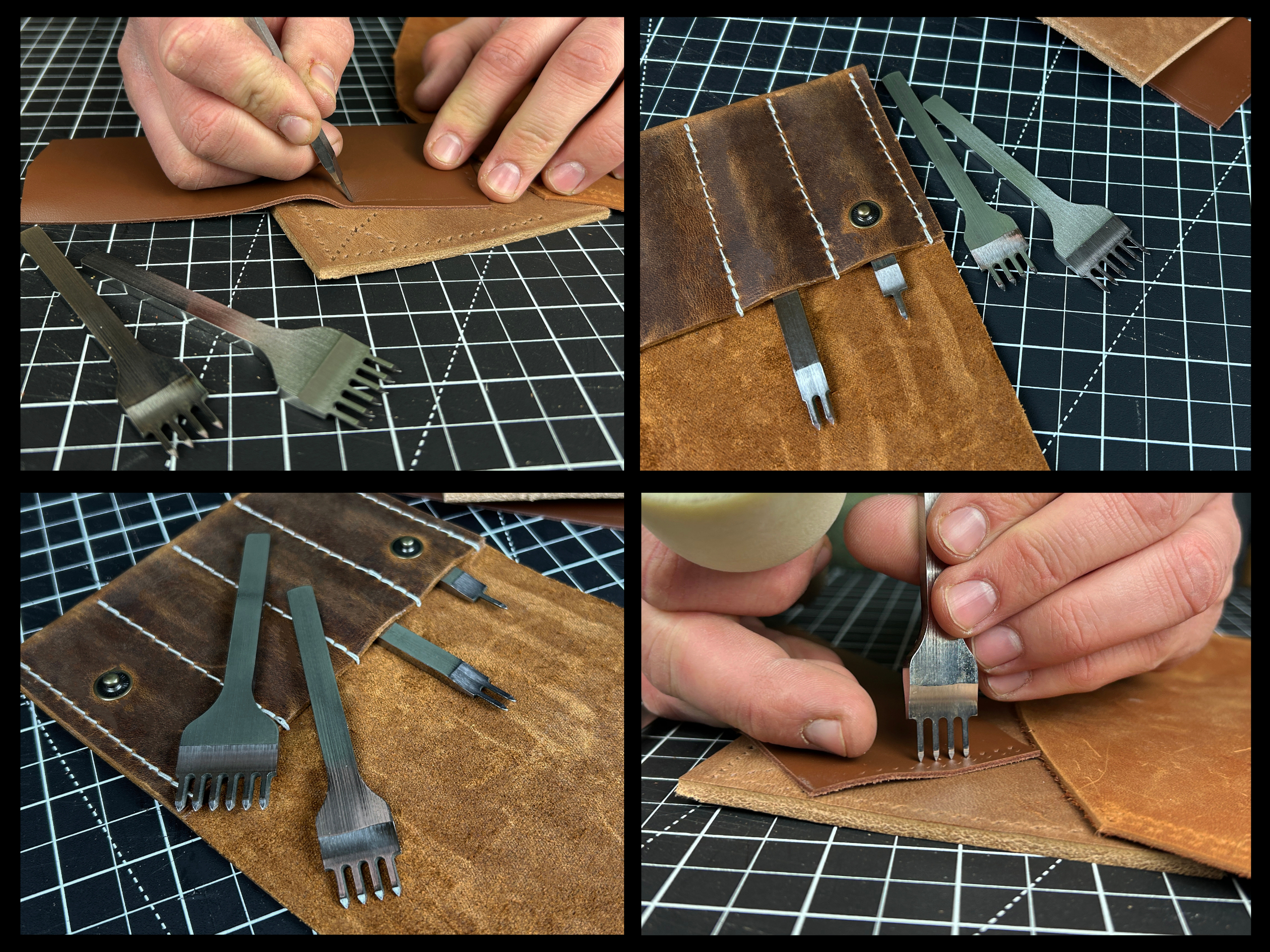 4-Piece Diamond Style Leather Pricking Iron Set, 1, 2, 3, 4 Prongs