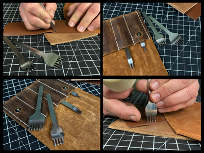 4-Piece Diamond Style Leather Pricking Iron Set, 1, 2, 3, 4 Prongs - Forged Steel Tools