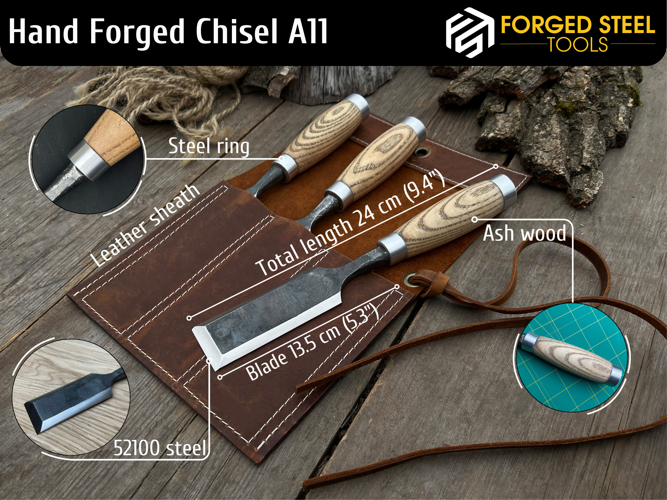 3-Piece Hand-Forged Wood Carving Chisels Set