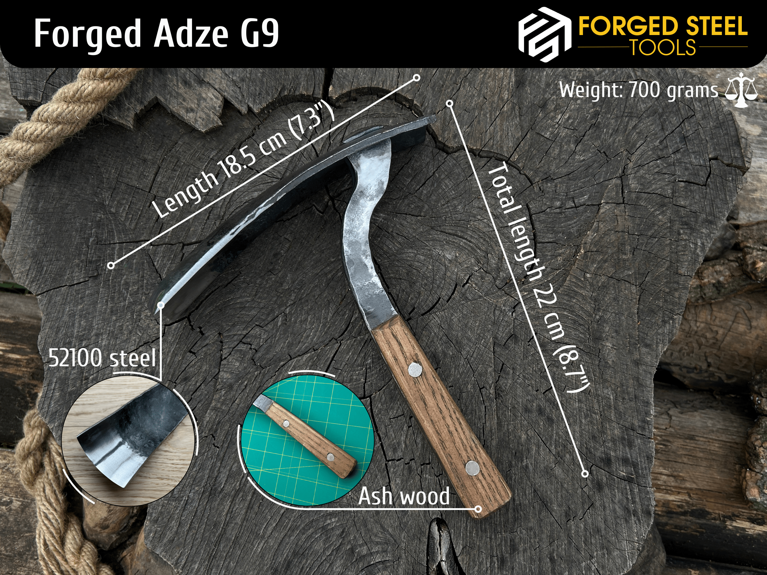 Small Hand-Forged Finnish Adze - Forged Steel Tools