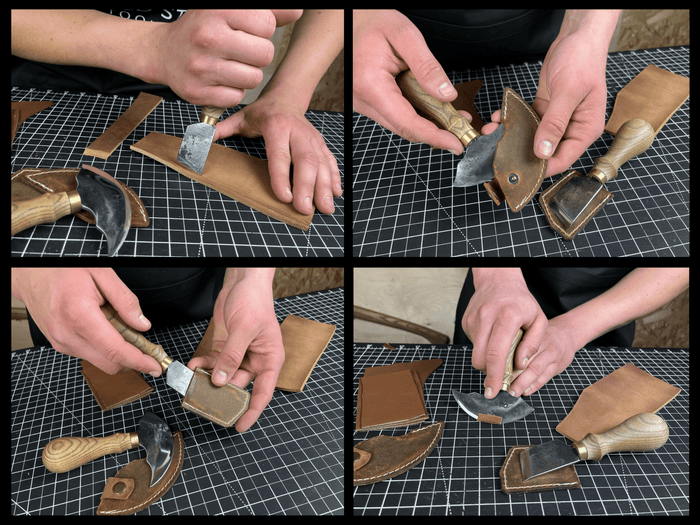 2-Piece Rounded and Angled Leather Knife Set - Sharky Forged Steel Tools