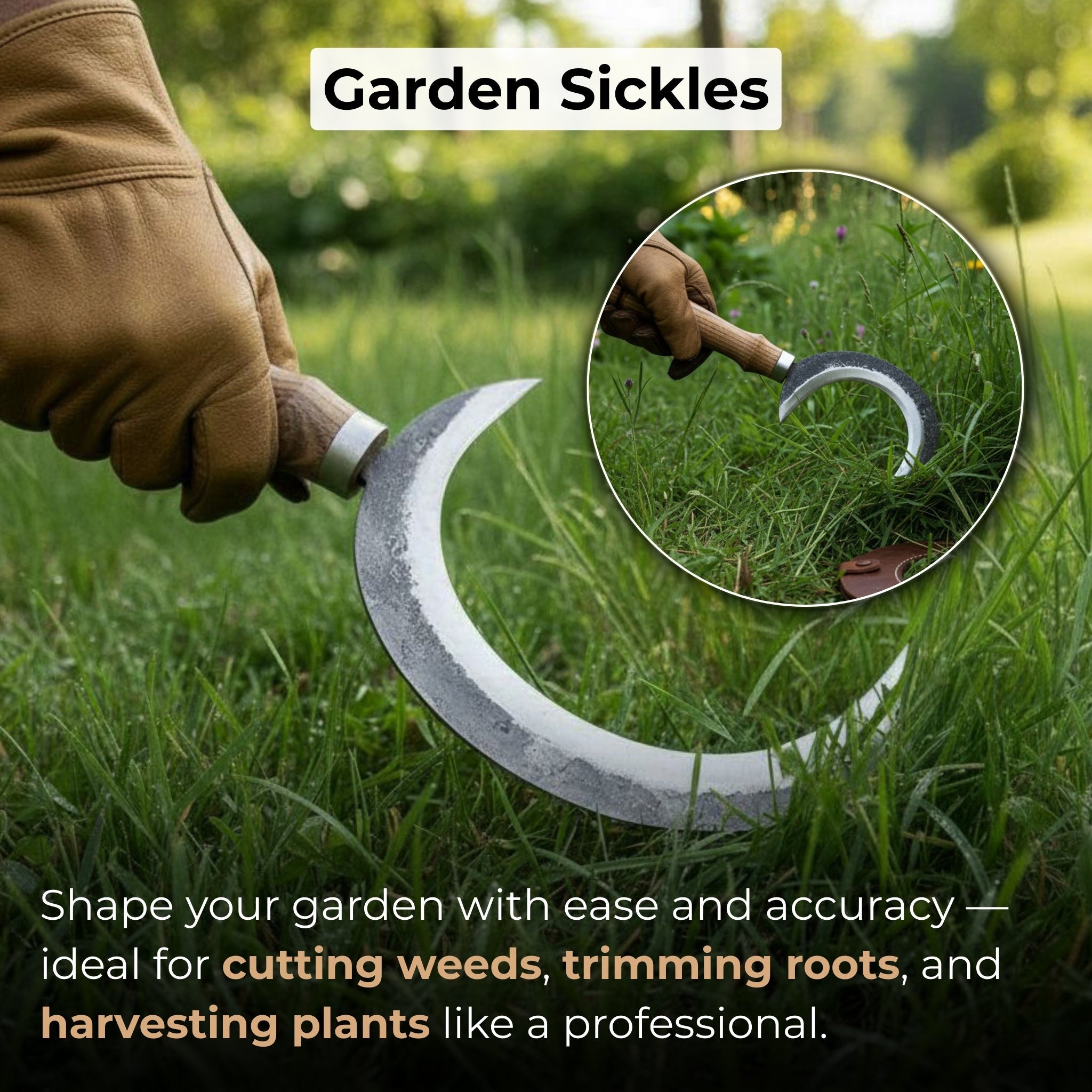 2 - Piece Hand - Forged Sickle Set with Leather Sheaths for Gardening - 7
