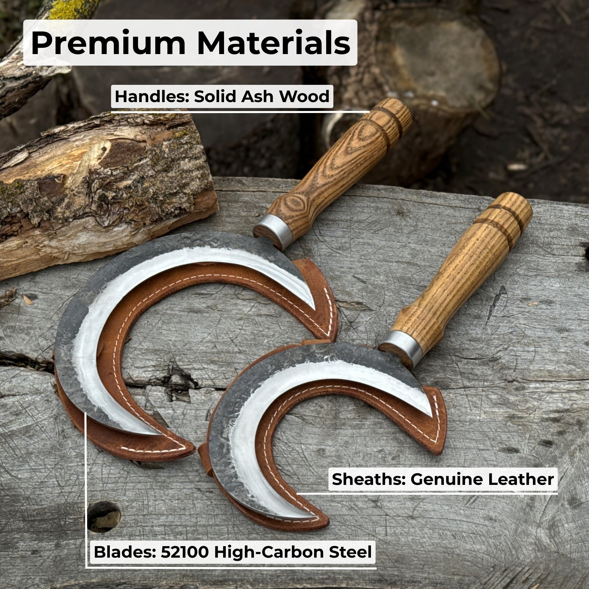 2 - Piece Hand - Forged Sickle Set with Leather Sheaths for Gardening - 6