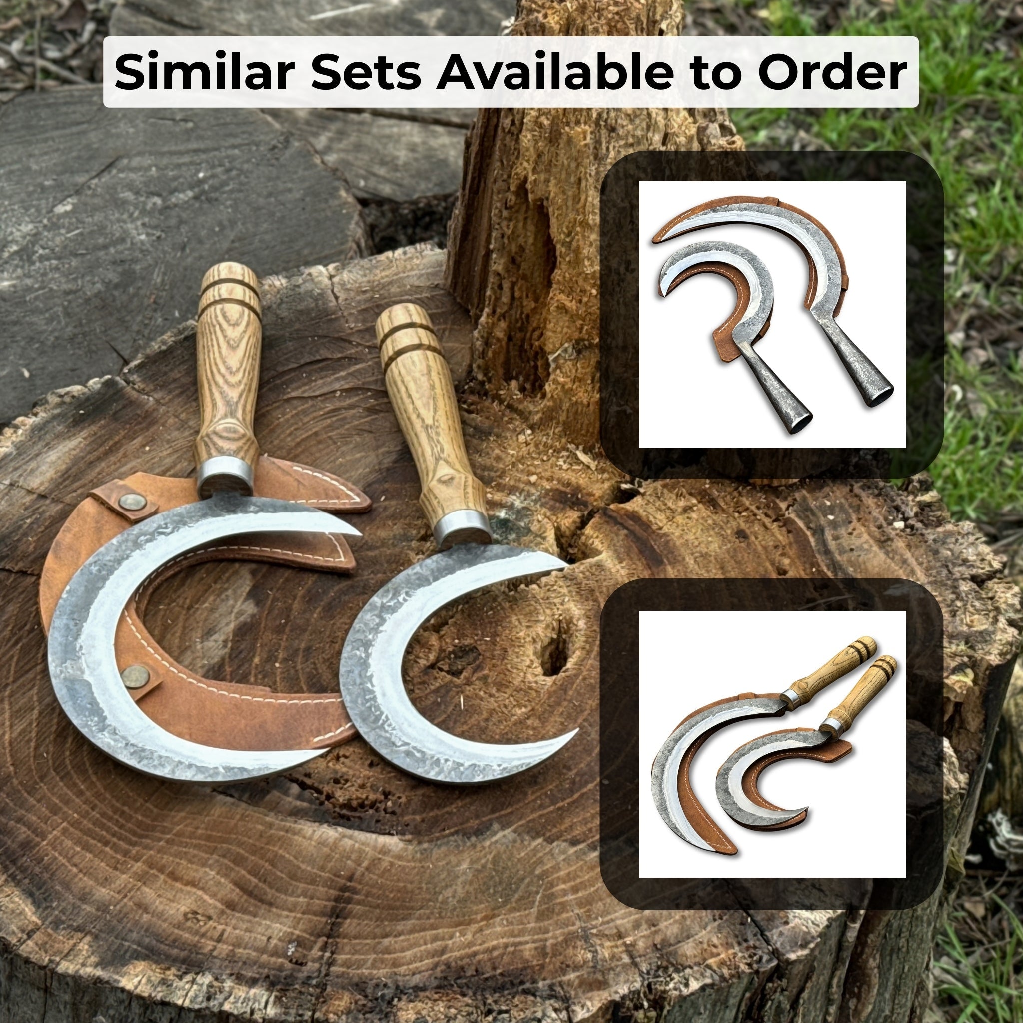 2 - Piece Hand - Forged Sickle Set with Leather Sheaths for Gardening - 10